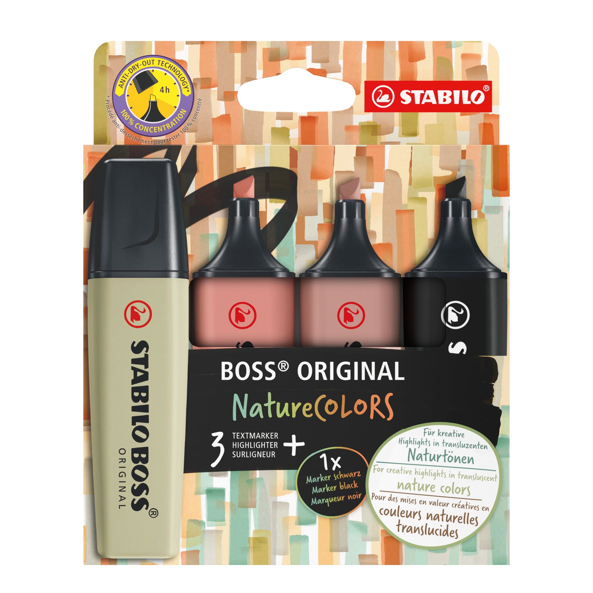 STABILO BOSS Original Textmarker Set 4 Farben – Keilspitze, 2–5 mm
