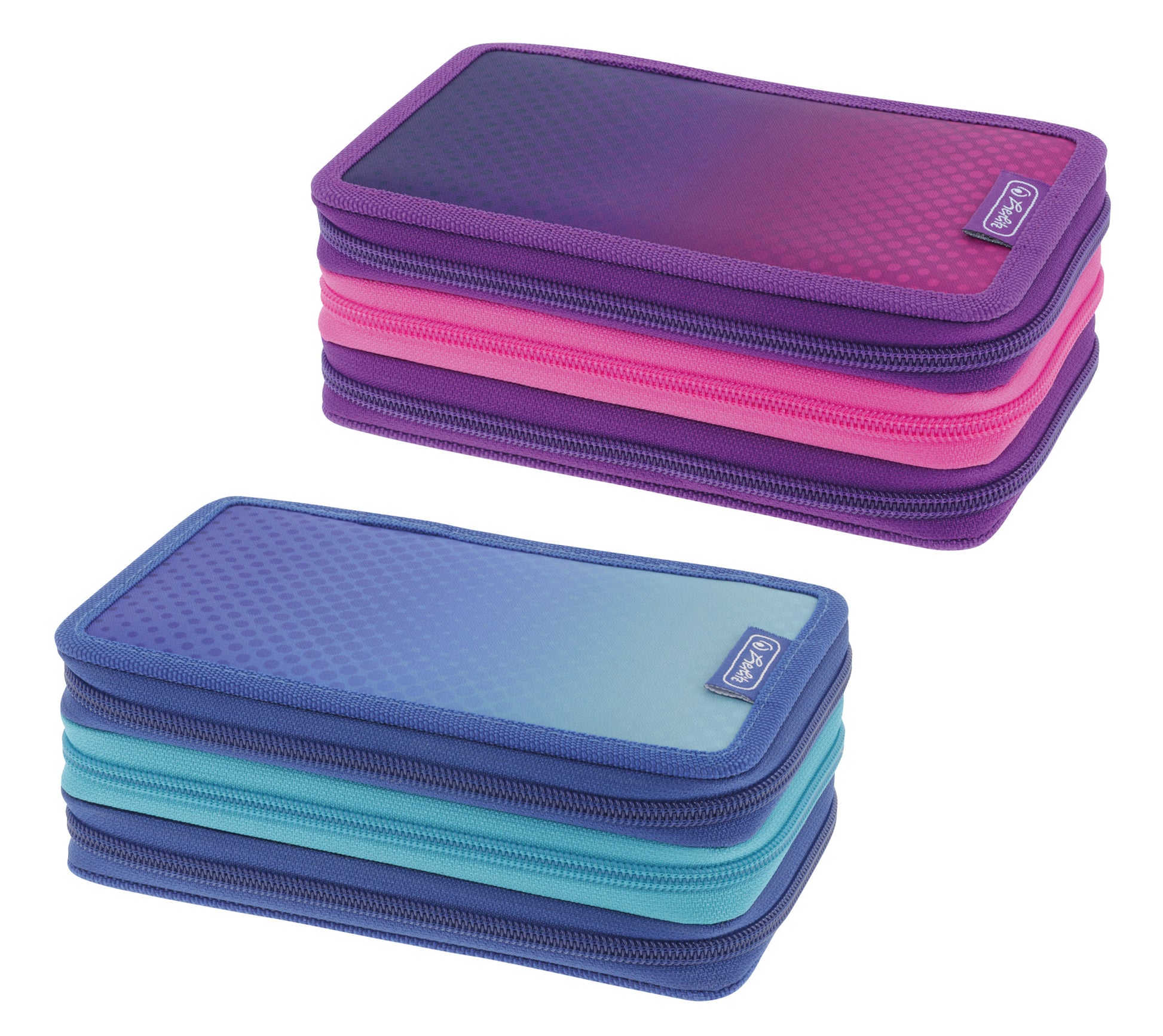 Herlitz TriCase Dip Dye – Schüleretui, gefüllt (31-teilig), 3 Klappen, blau, türkis, 19 × 7 × 11,5 cm