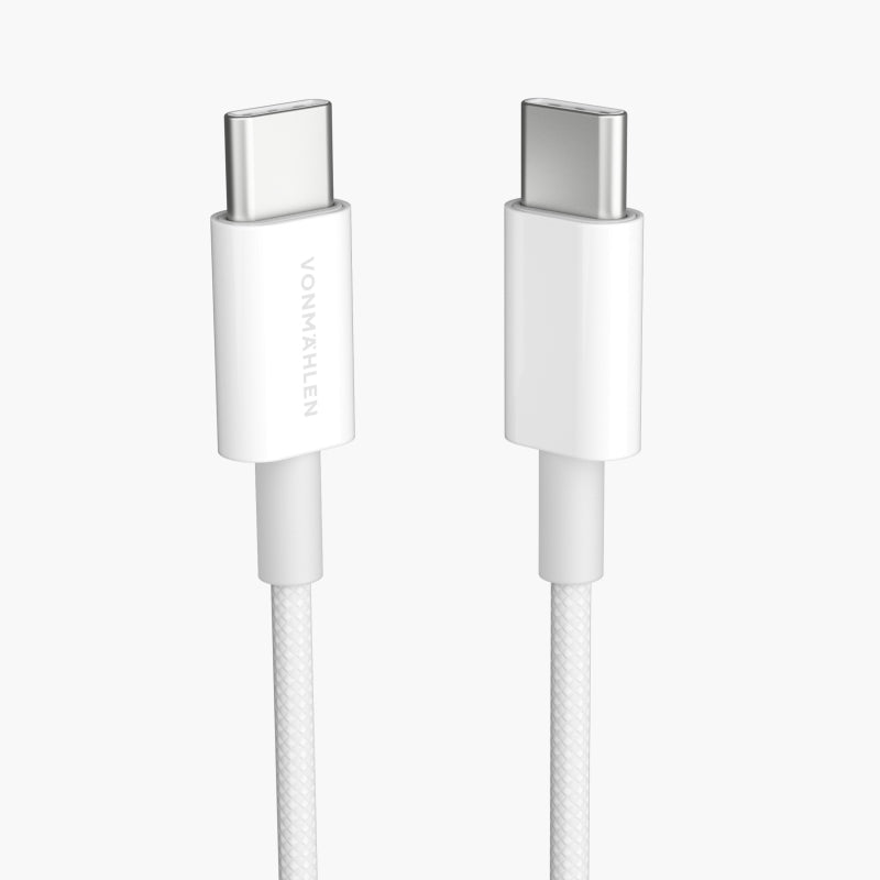 Vonmählen USB-C auf USB-C Kabel – USB 2.0 (480 Mbit/s) – 1 m – PD 60 W – Abgewinkelt, Nylon – Weiss