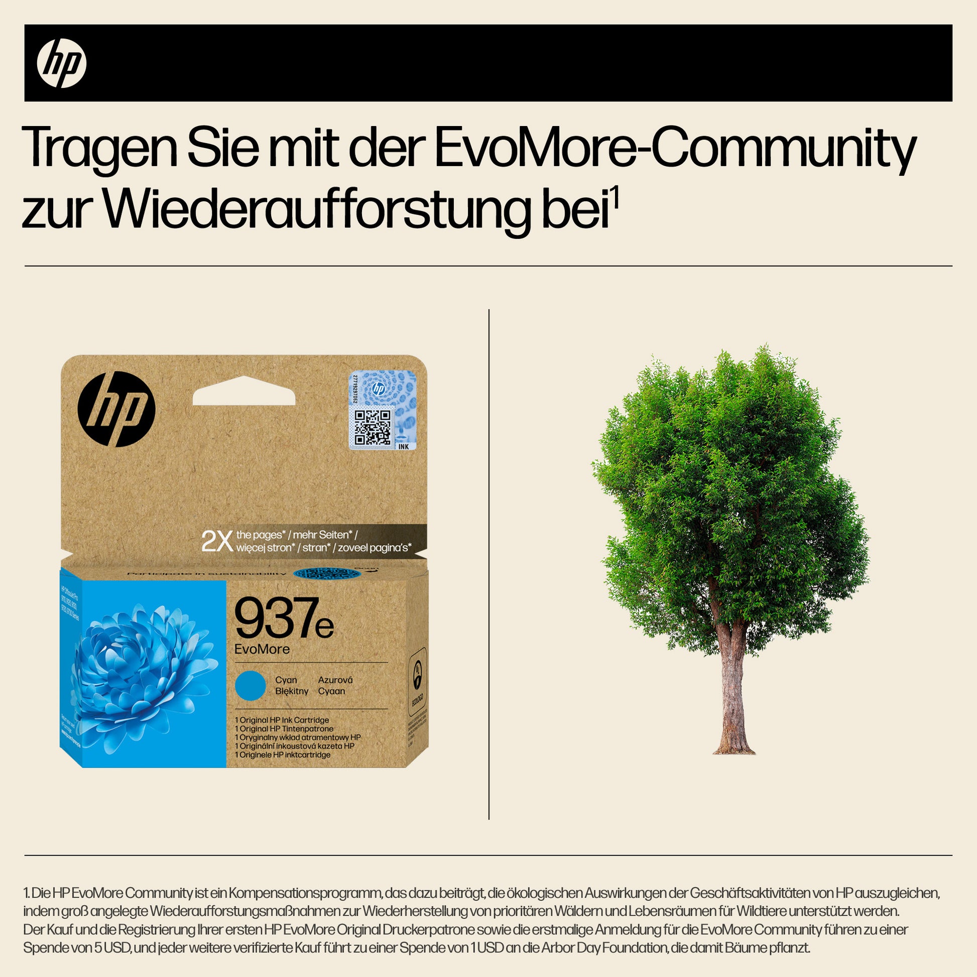 HP 937e EvoMoreXL Cyan Tintenpatrone (Original) – 1'650 Seiten – für HP 937e