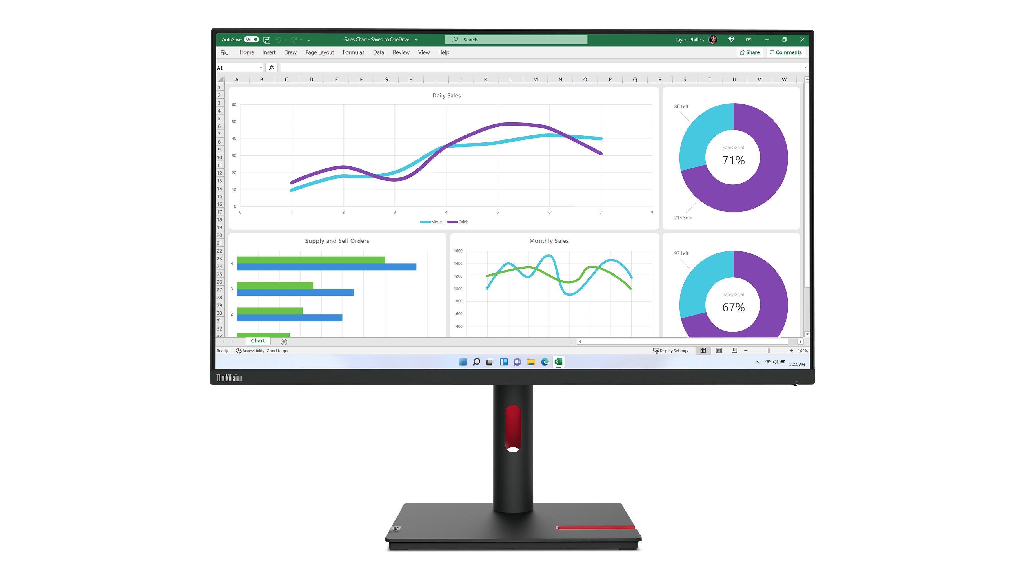 Lenovo ThinkVision T32h-30 – Monitor, 31,5", 2560 × 1440 (WQHD), IPS, 60 Hz, 350 cd/m², VESA 100 × 100