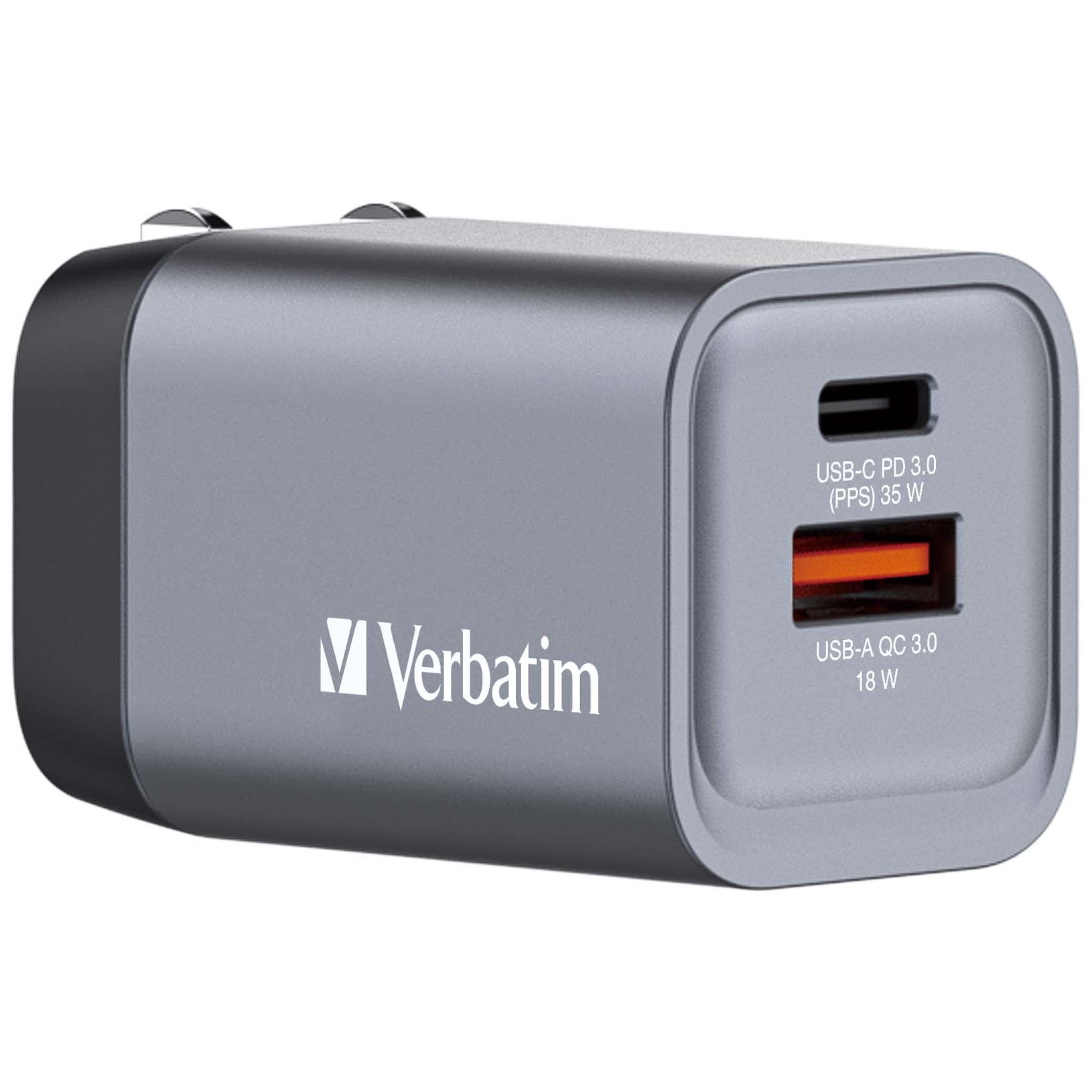 Verbatim GNC-35 USB-Ladegerät 35 W – USB-C×1, USB-A×1 – PD, PPS, QC 3.0, GaN