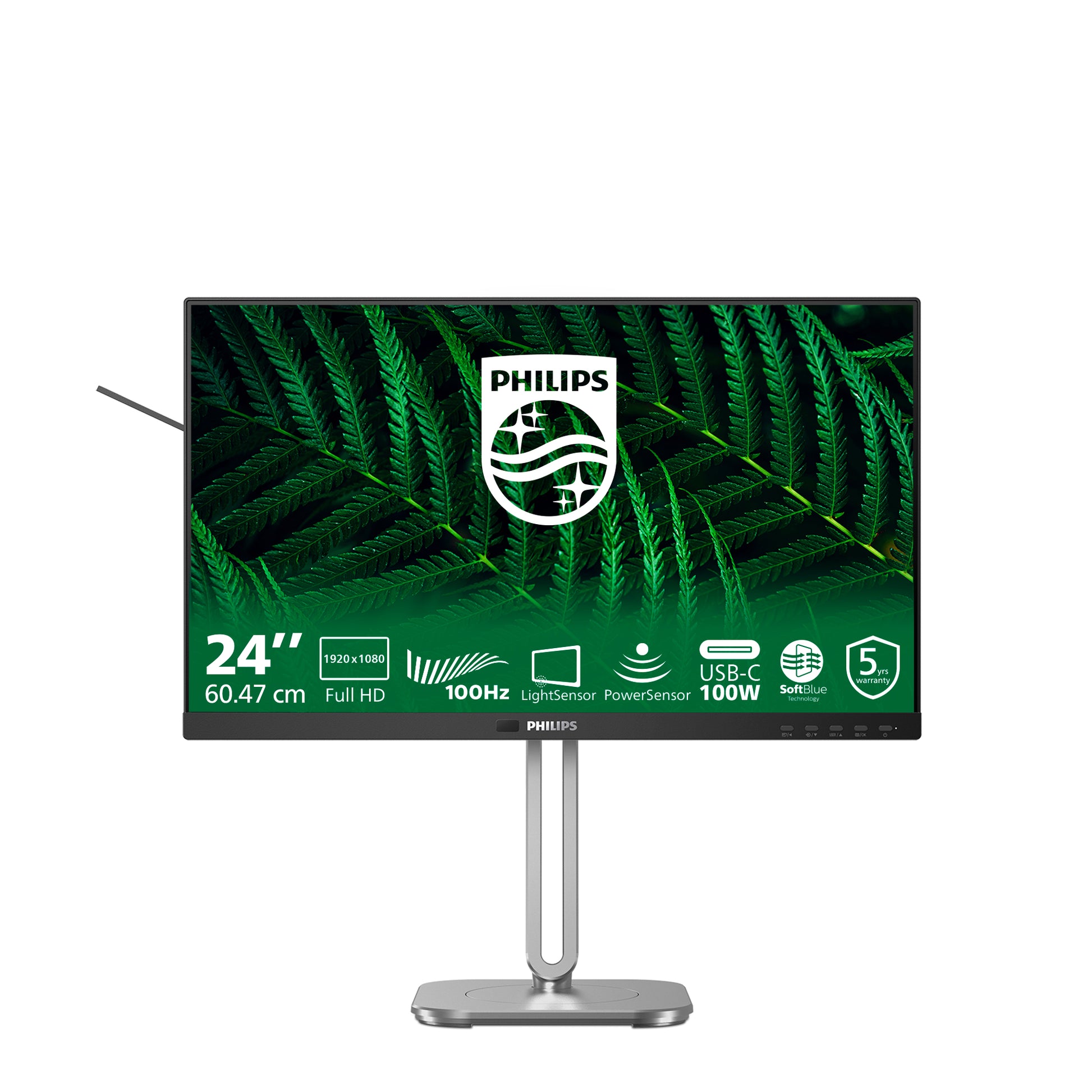 Philips 24B2G5301/00 – Monitor, 23,8", IPS, 100 Hz, 300 cd/m², Daisy Chain, KVM, USB-Hub, VESA 100 × 100, Grau