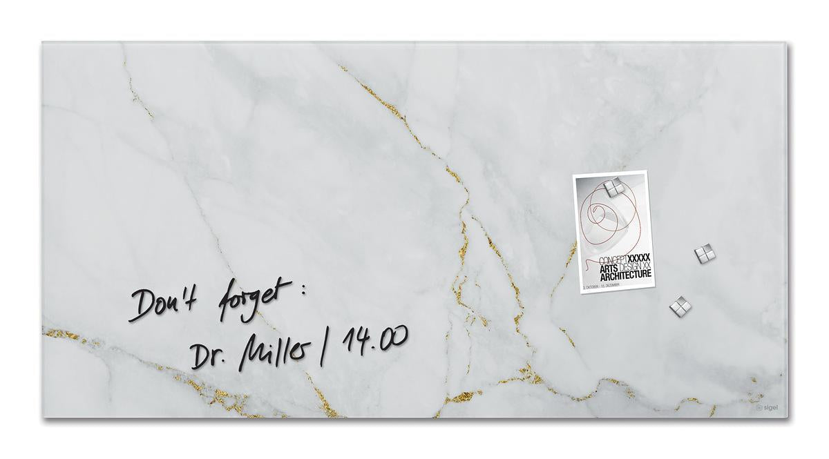 Sigel Whiteboard – 91 × 46 cm, Glas, magnetisch, Wandmontage, inkl. Magnetwürfel, Montagesatz