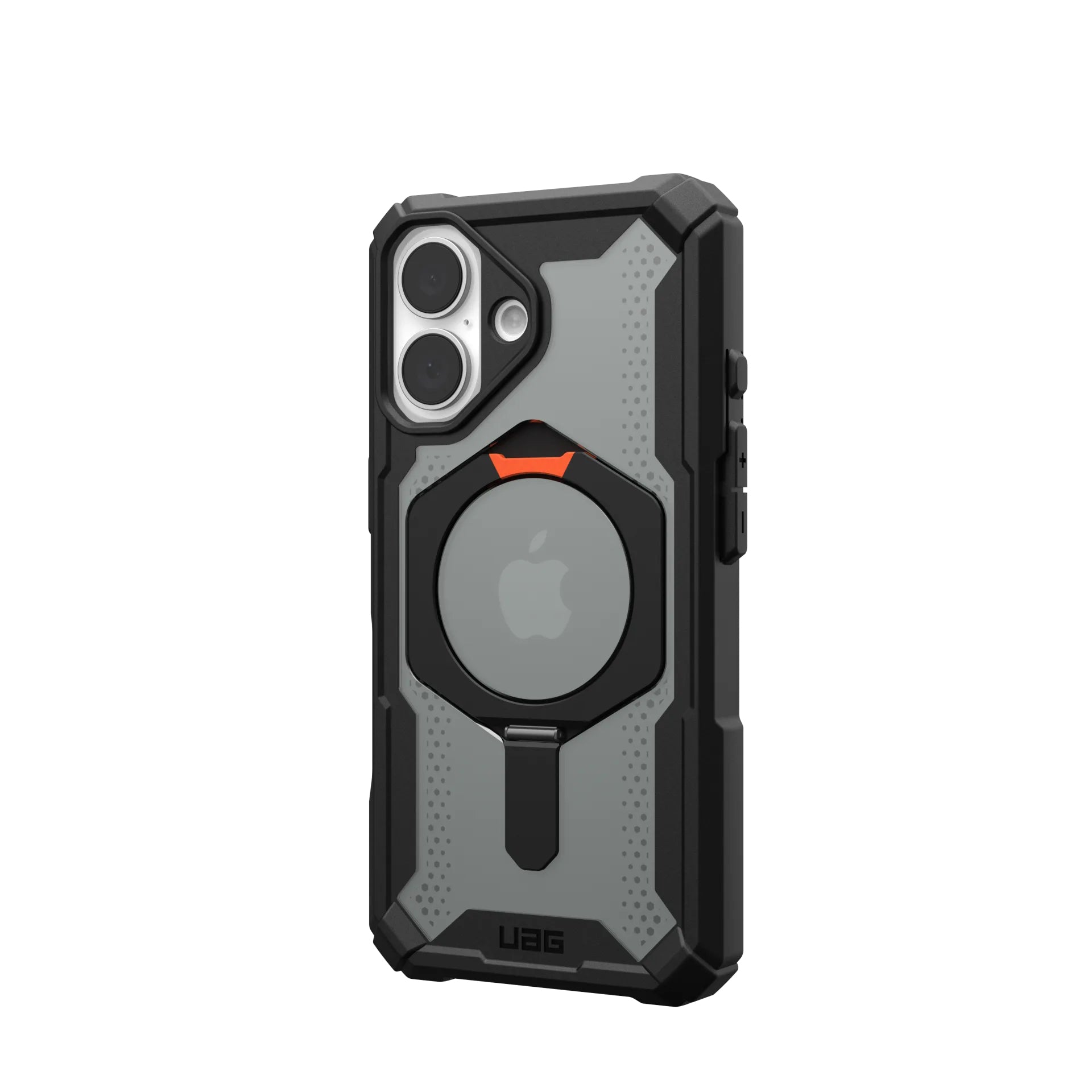 Urban Armor Gear Backcover – für Apple iPhone 16 – schwarz/orange – MagSafe-kompatibel