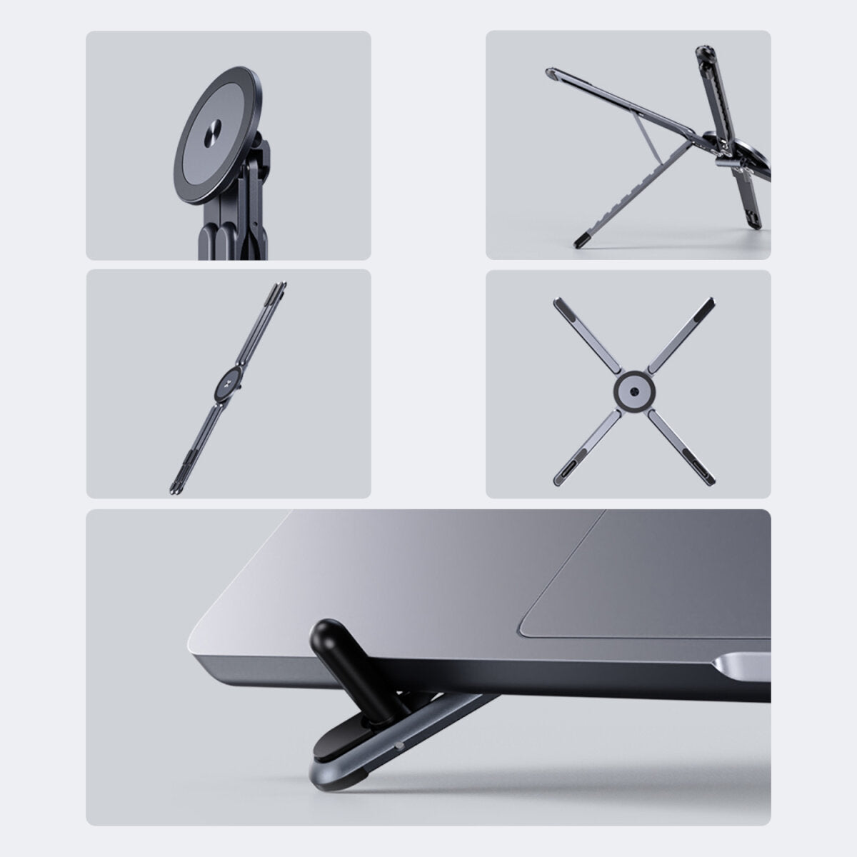 4smarts Laptop-Ständer für Geräte 4,7–17,3" – Magnetische Befestigung, UltiMag-Ring – Grau