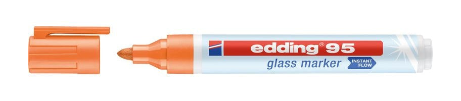 Edding 95 Glasboardmarker – Rundspitze 1,5–3 mm, Schwarz, Hellblau, Orange, Pink, 4 Stk. – für Glas