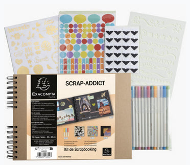 Exacompta Scrap Addict – Scrapbooking-Set – Fotoalbum 32 × 22 cm – inkl. 12 Metallic-Marker, 300 Sticker