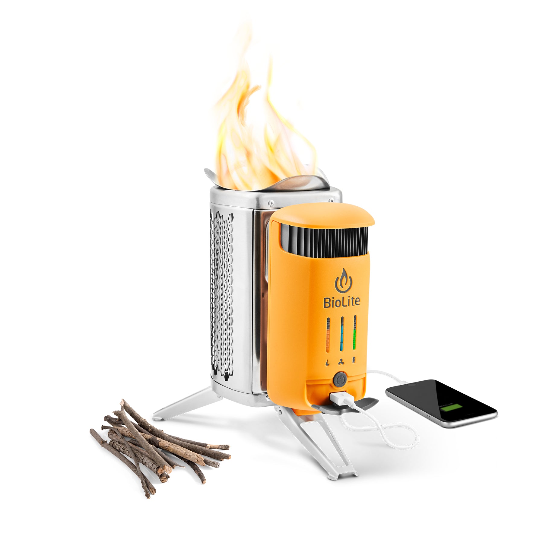 BioLite Campstove BNA0100 – Holzkohle, USB-Port, 935 g – Gelb/Edelstahl