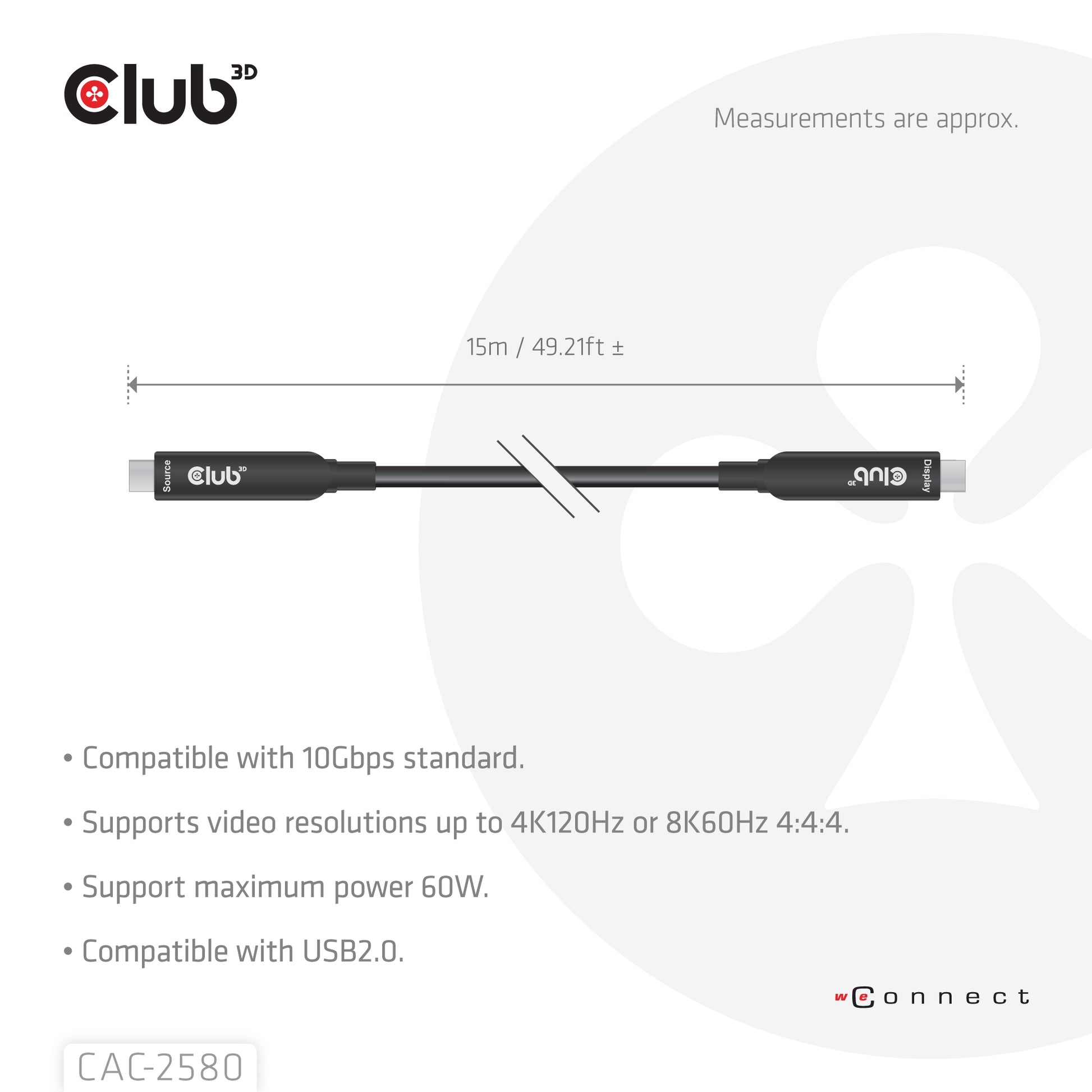 CLUB3D Club 3D – USB-Kabel, USB-C zu USB-C, 15 m