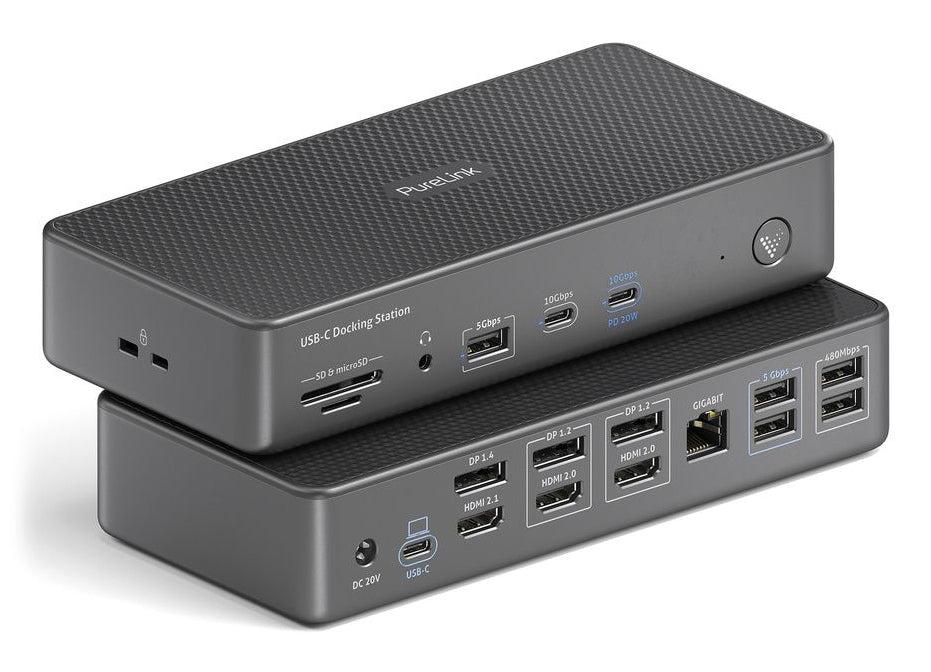 PureLink VL-D230DL Dockingstation – USB-C, 3× DP, 3× HDMI, 5× USB-A, 2× USB-C, 100 W PD, GbE, SD/microSD