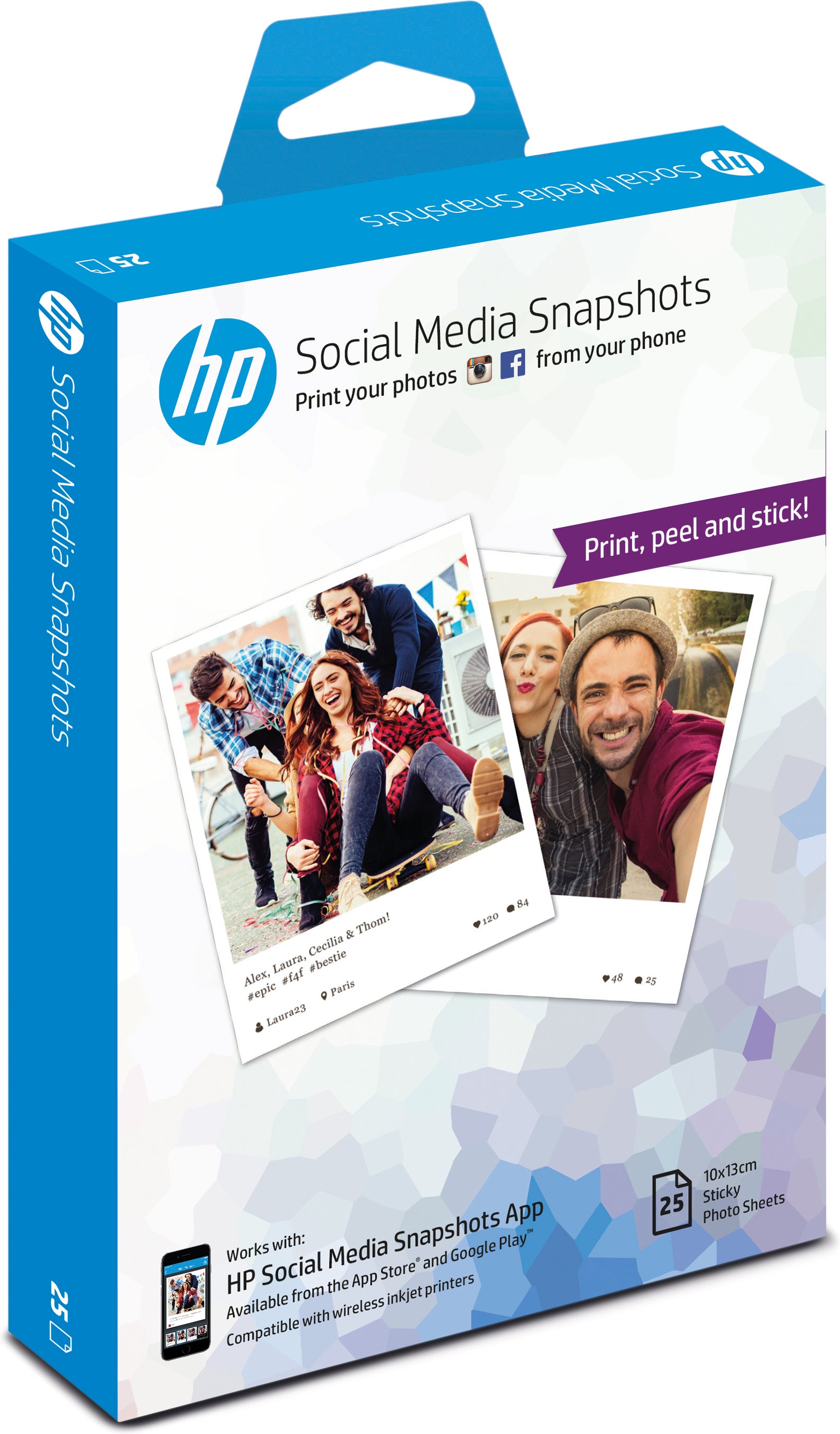 HP Fotopapier – glänzend, 100 × 130 mm, 265 g/m², 25 Blatt, selbstklebend – für Inkjet-Drucker