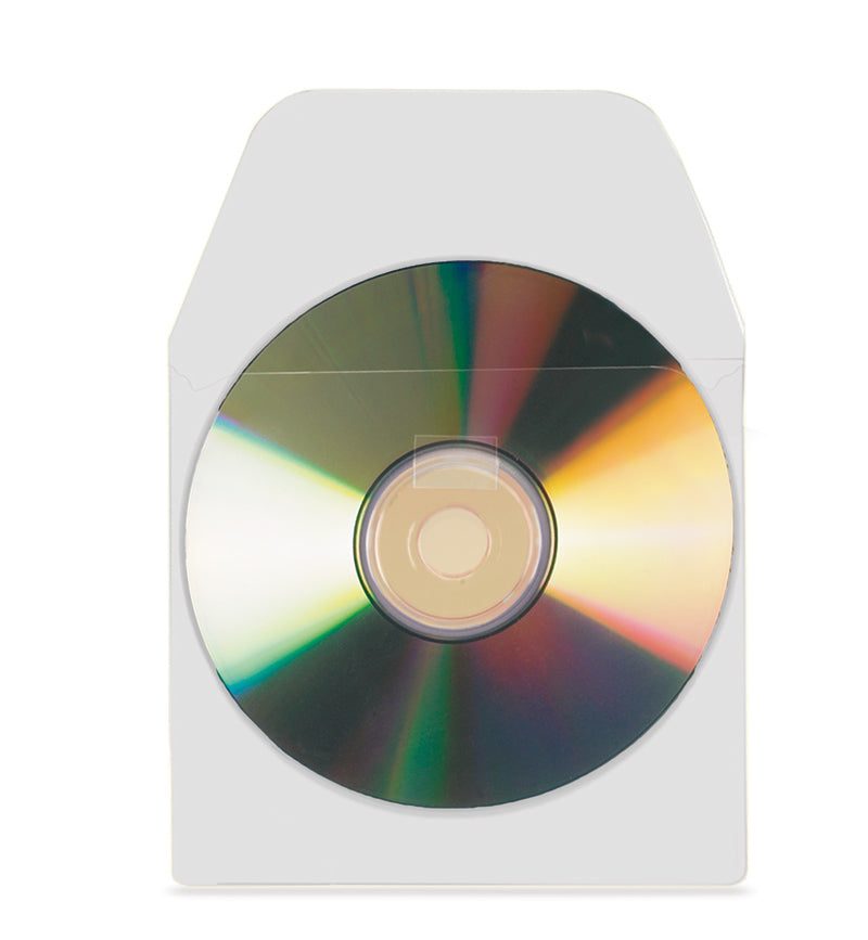 3L CD-/DVD-Aufbewahrung 127 × 127 mm – selbstklebend, mit Klappe, 20 Stück, PP, weiss