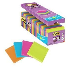 3M Post-it Super Sticky Haftnotizen – 76×76 mm – sortiert, 24×90 Blatt, PEFC