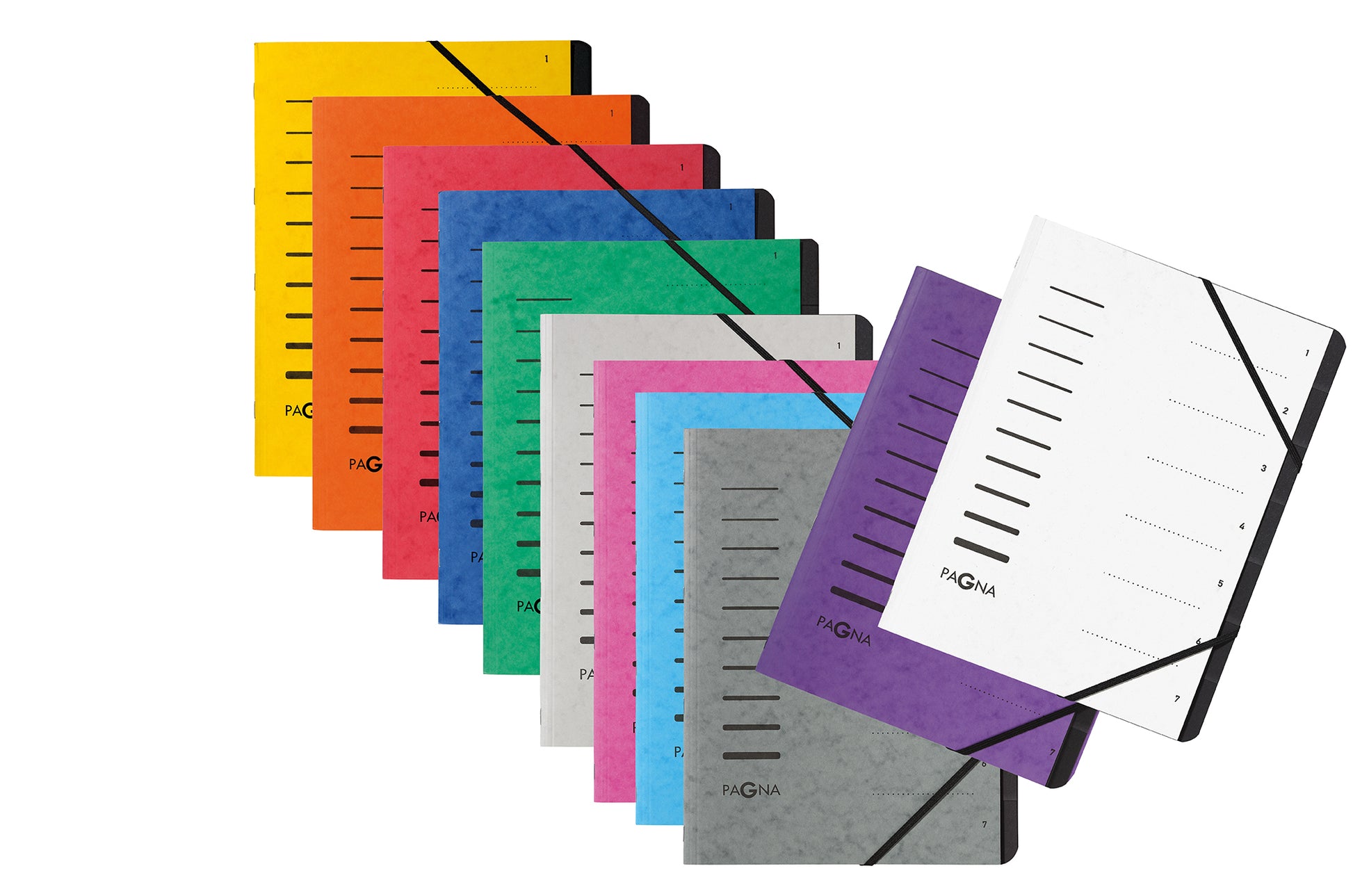 Pagna Fächermappe A4 – 7 Fächer, Gummiband, Karton, Pink, Aufdruck 1–7
