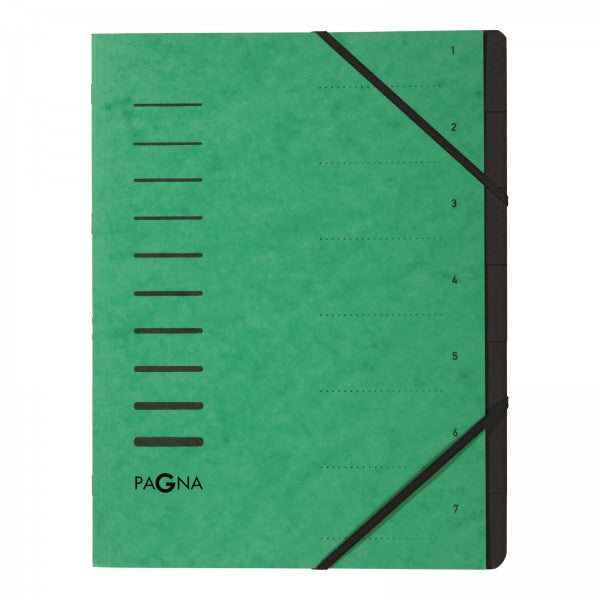 Pagna Fächermappe A4 – 7 Fächer, Gummiband, Karton, Grün