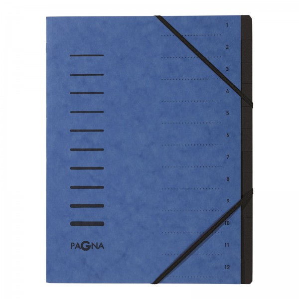 Pagna Fächermappe A4 – 12 Fächer, Gummiband, Karton, Blau, Griffregister
