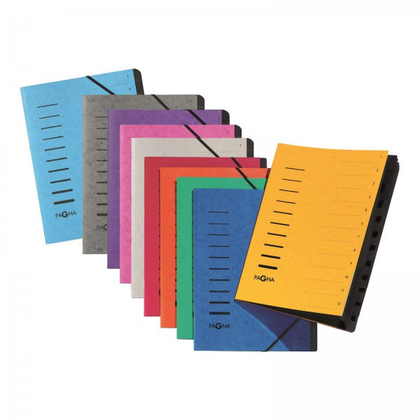 Pagna Fächermappe A4 – 12 Fächer, Gummiband, Karton, Grün