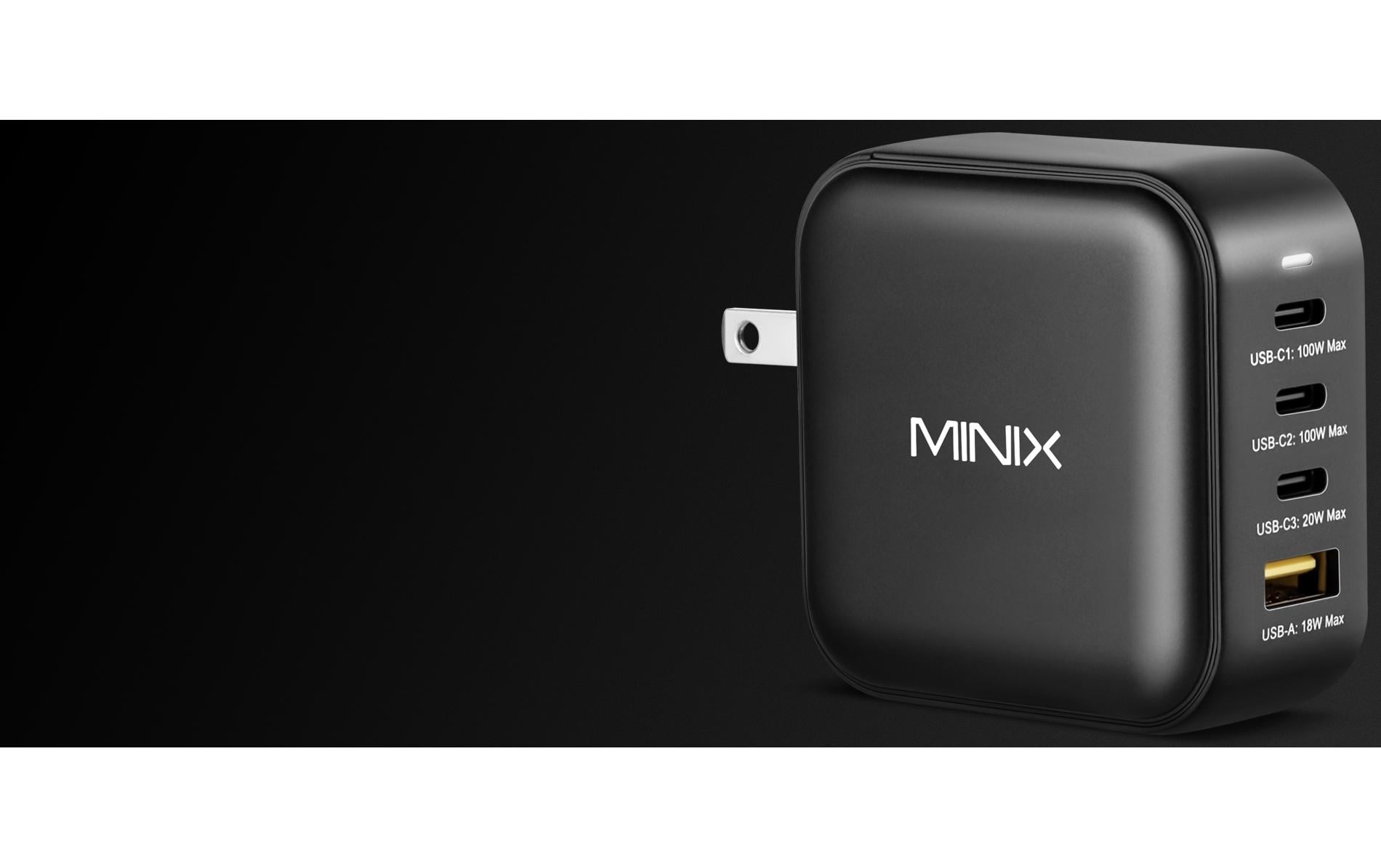MINIX NEO P3 Ladegerät – 100 W, 3× USB-C + 1× USB-A, GaN – für Smartwatch, Tablets
