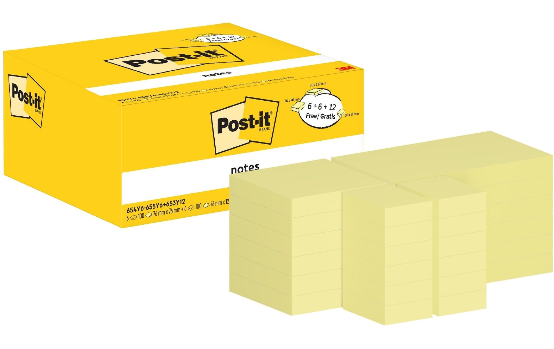 Post-it Haftnotizen – 101,6 × 152,4 mm – Gelb, Liniert, 100 Blatt/Block, 24 Stück