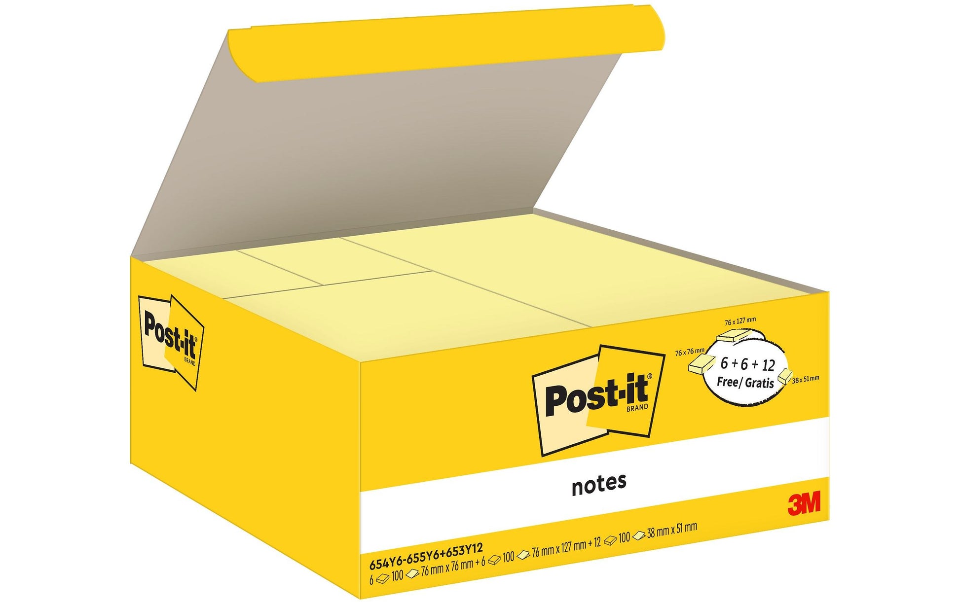 Post-it Haftnotizen – 101,6 × 152,4 mm – Gelb, Liniert, 100 Blatt/Block, 24 Stück