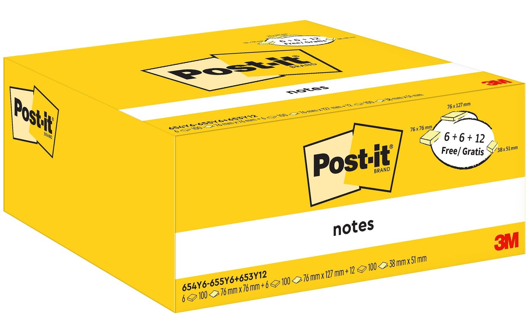 Post-it Haftnotizen – 101,6 × 152,4 mm – Gelb, Liniert, 100 Blatt/Block, 24 Stück
