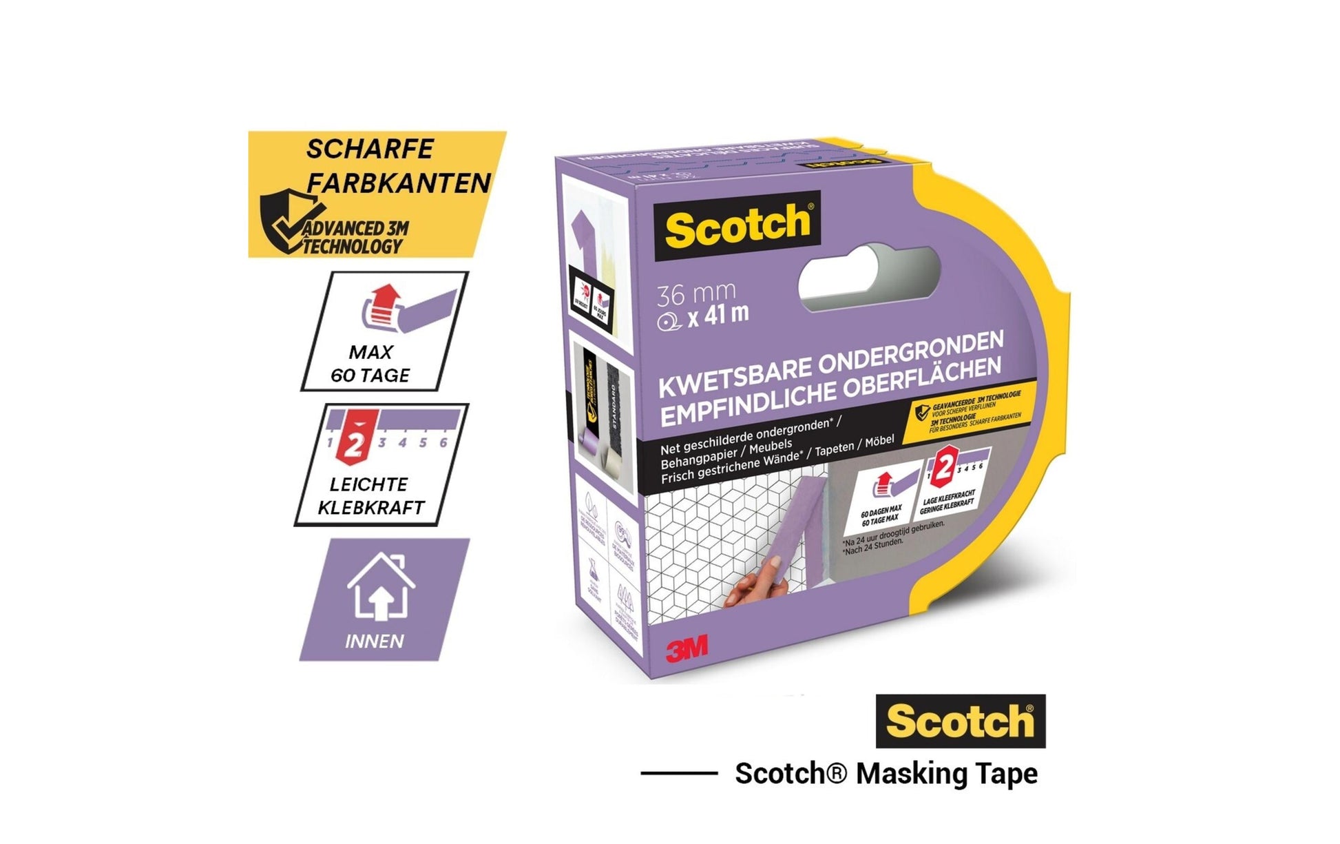 3M Malerband SensitiveSURFACE, rosa – 36 mm × 41 m