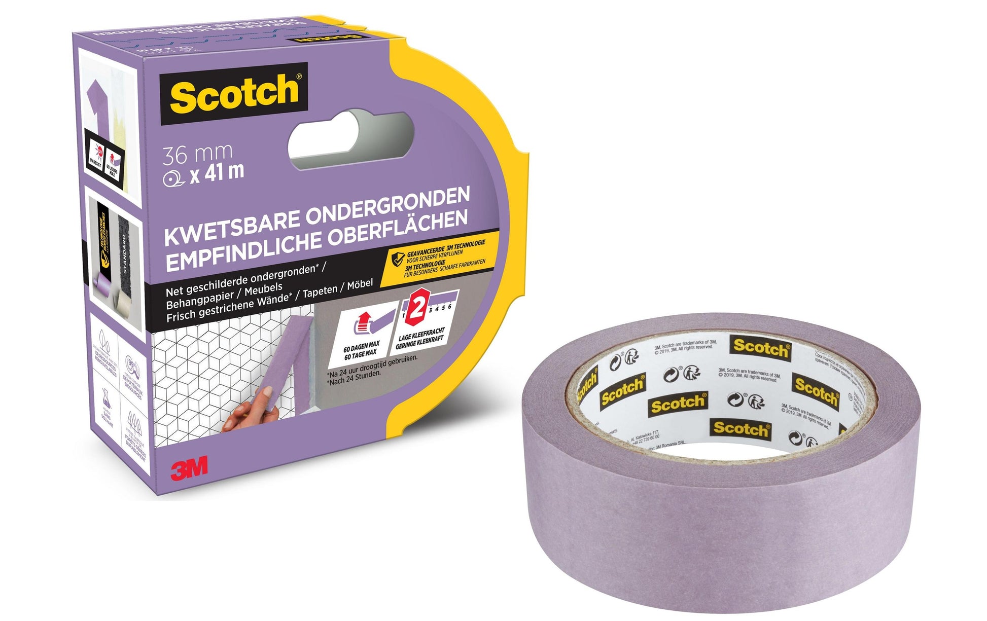 3M Malerband SensitiveSURFACE, rosa – 36 mm × 41 m