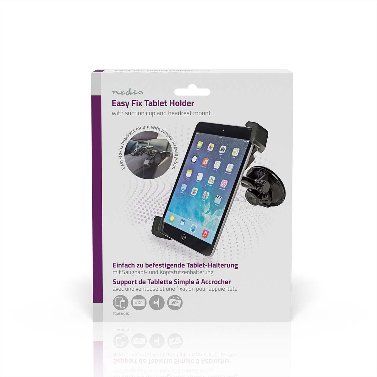 Nedis Fahrzeug-Dock für Tablets bis 12" – einstellbar, drehbar – Schwarz
