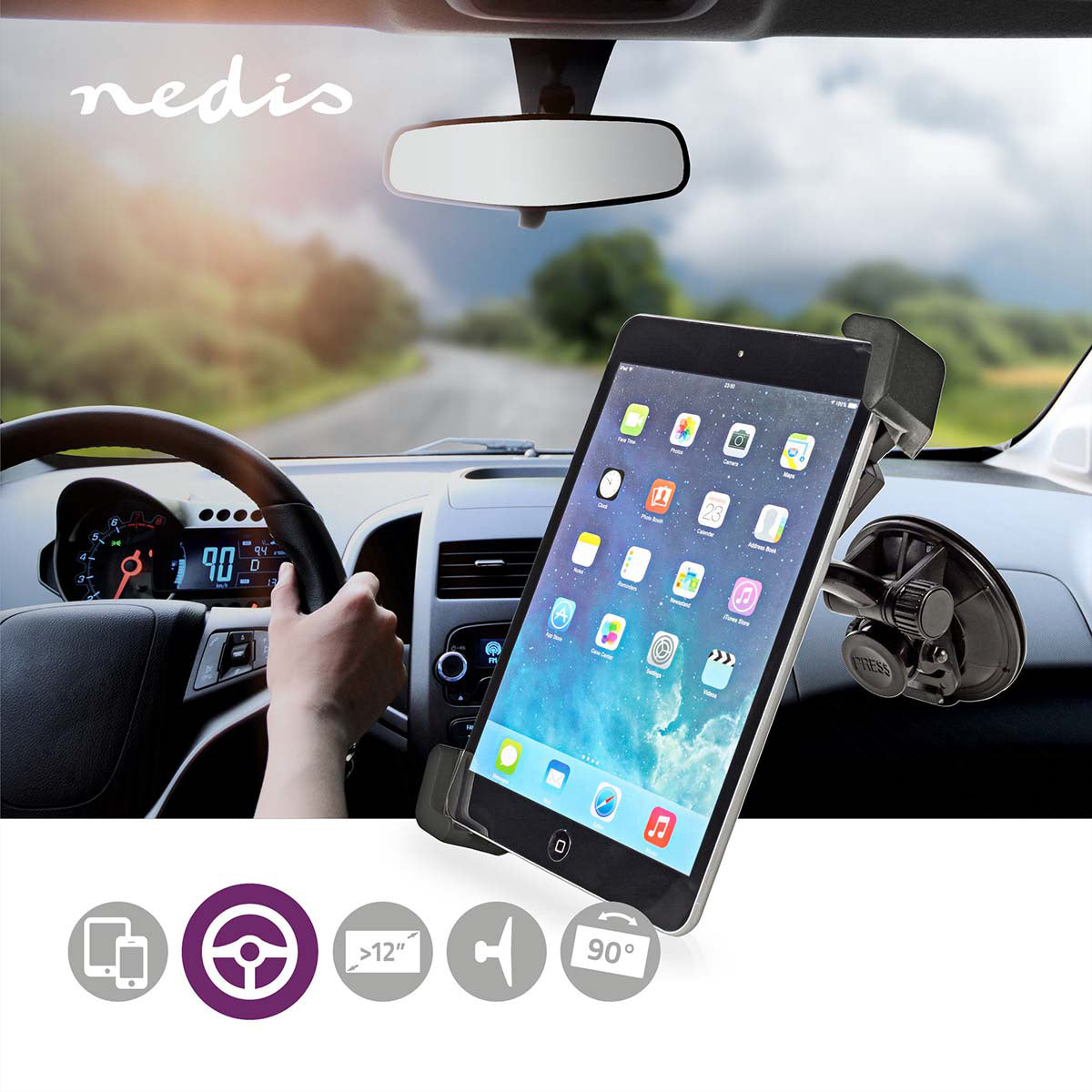 Nedis Fahrzeug-Dock für Tablets bis 12" – einstellbar, drehbar – Schwarz