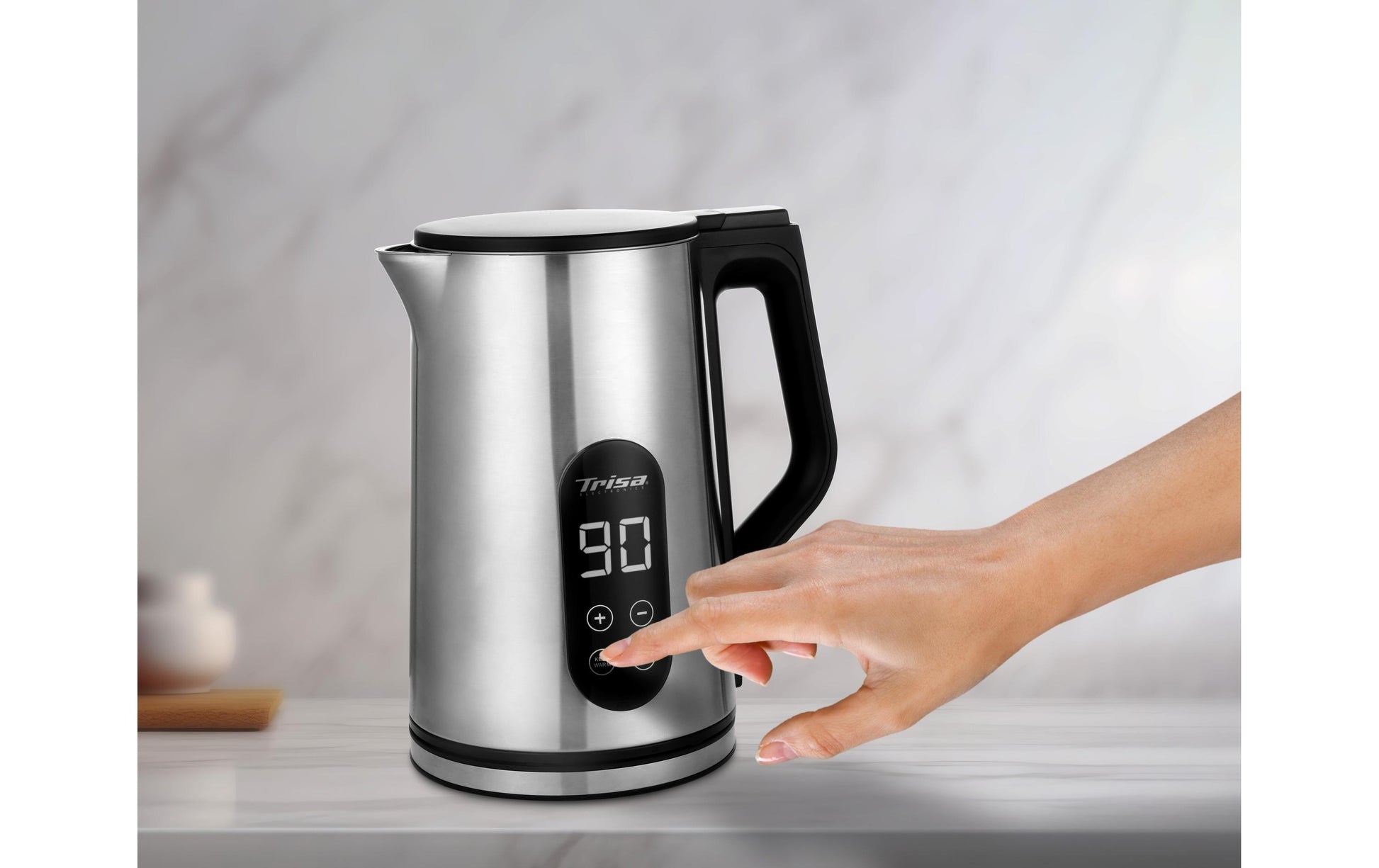 Trisa Wasserkocher – 1,7 l, mit Temperaturwahl, Warmhaltefunktion, Edelstahl