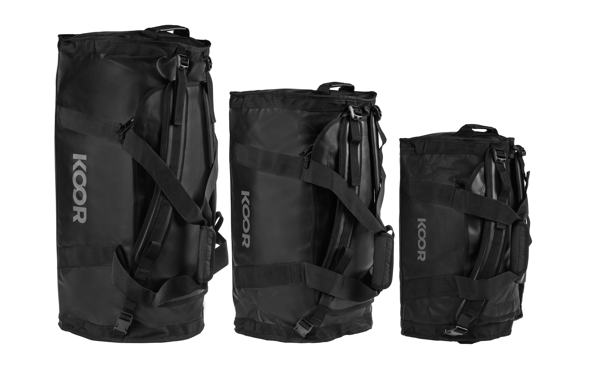 KOOR Sporttasche Sooma – 70 l, aus rPET, schwarz, 38,5 × 38,5 × 73 cm