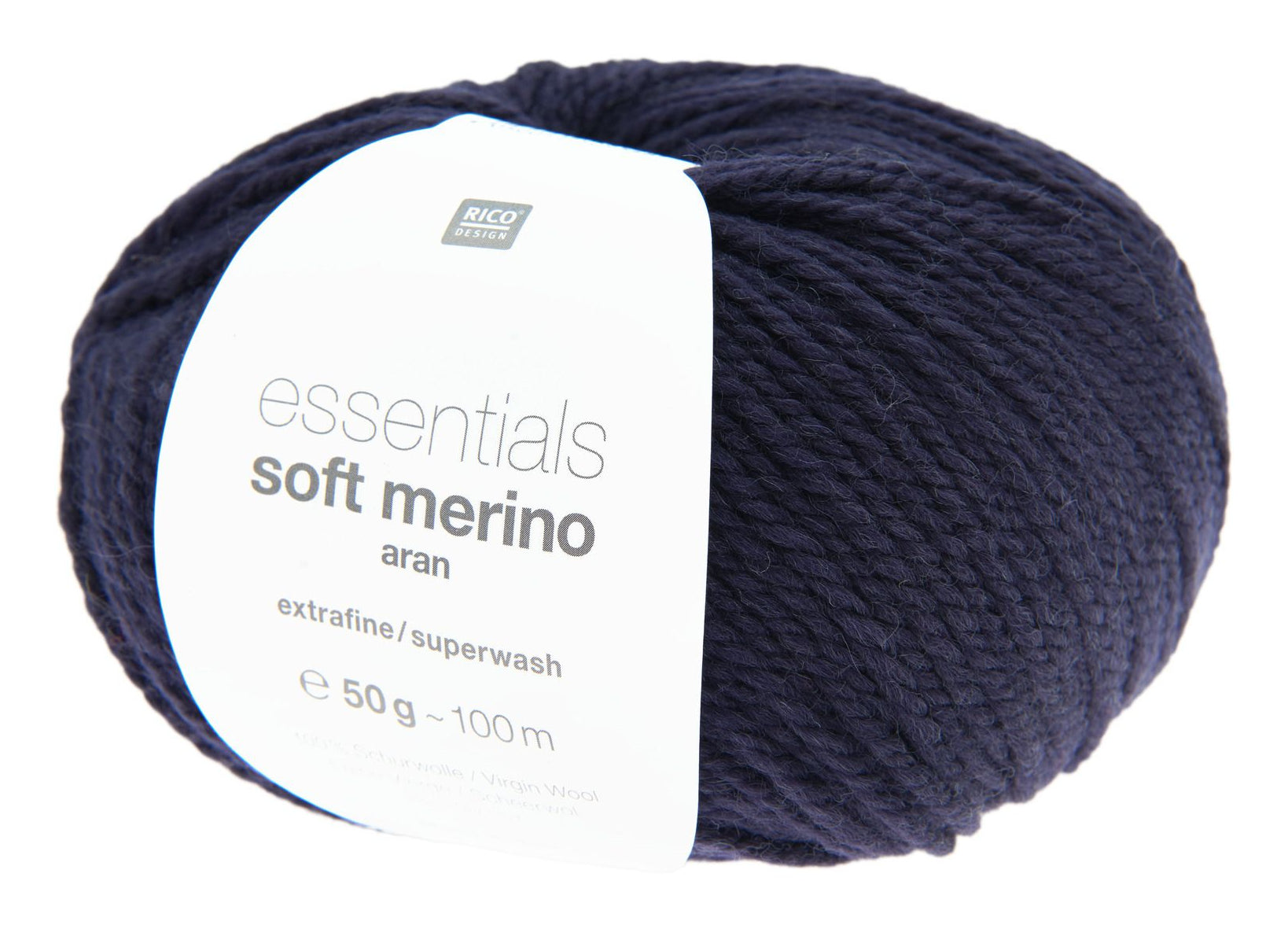 Rico Design Essentials Soft Merino Wolle Aran Nachtblau – 50 g, 100 m, Nadel 5 mm, 100% Schurwolle (superwash)