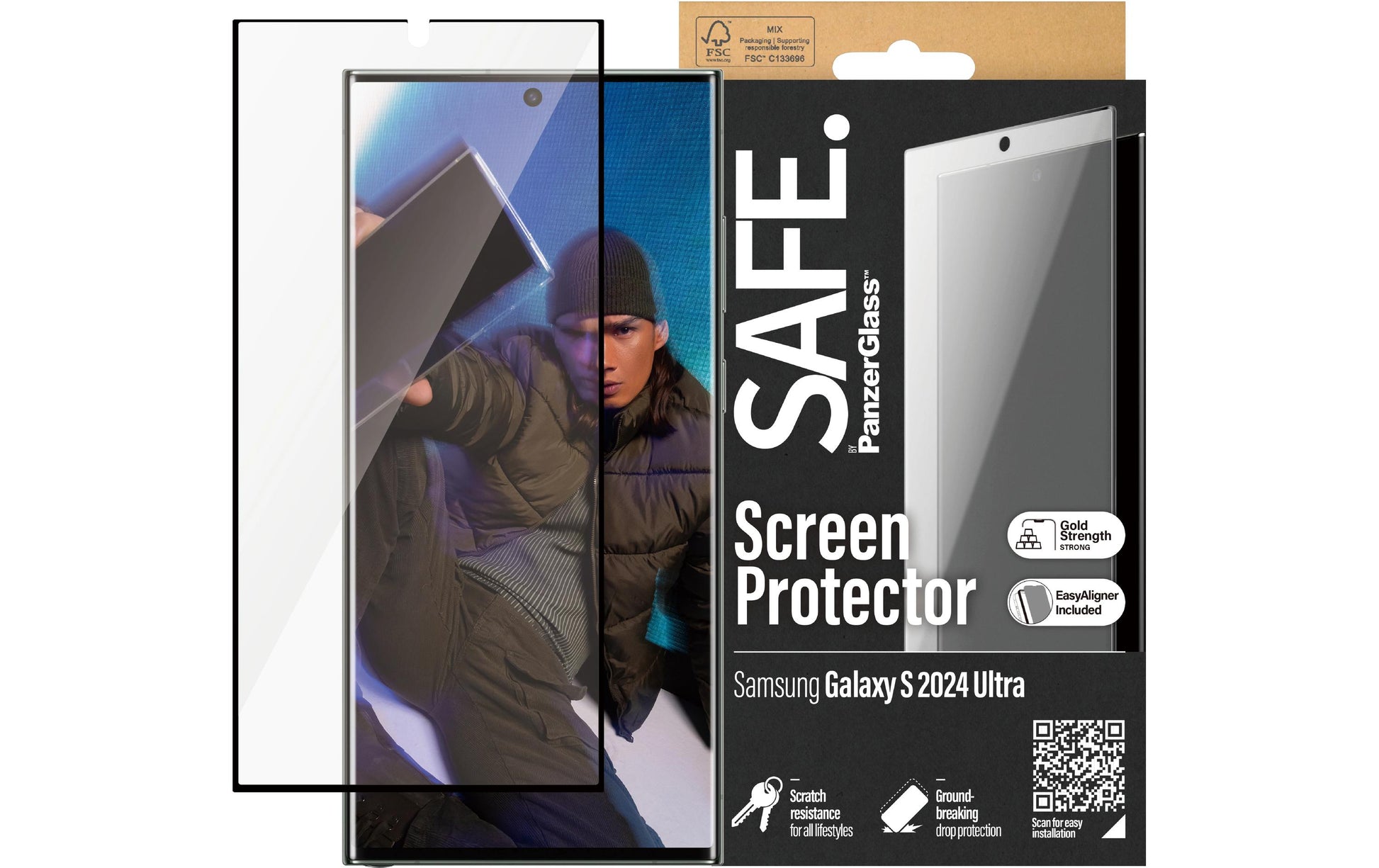 PanzerGlass Displayschutz (Folie), Ultra-Wide Fit – für Galaxy S24 Ultra – mit Applikator