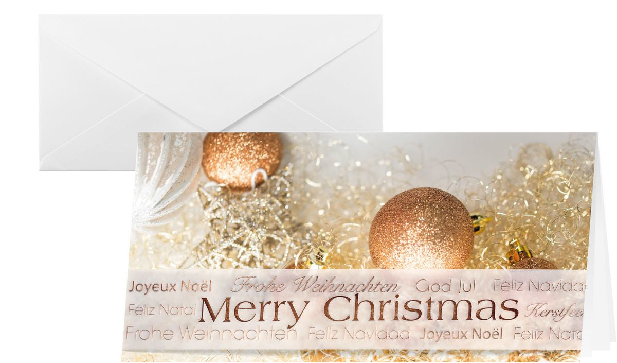 Sigel Weihnachtskarten – DL, mit Couvert, Edelkarton 220 g/m², Gold, Weiss – 10 Stk
