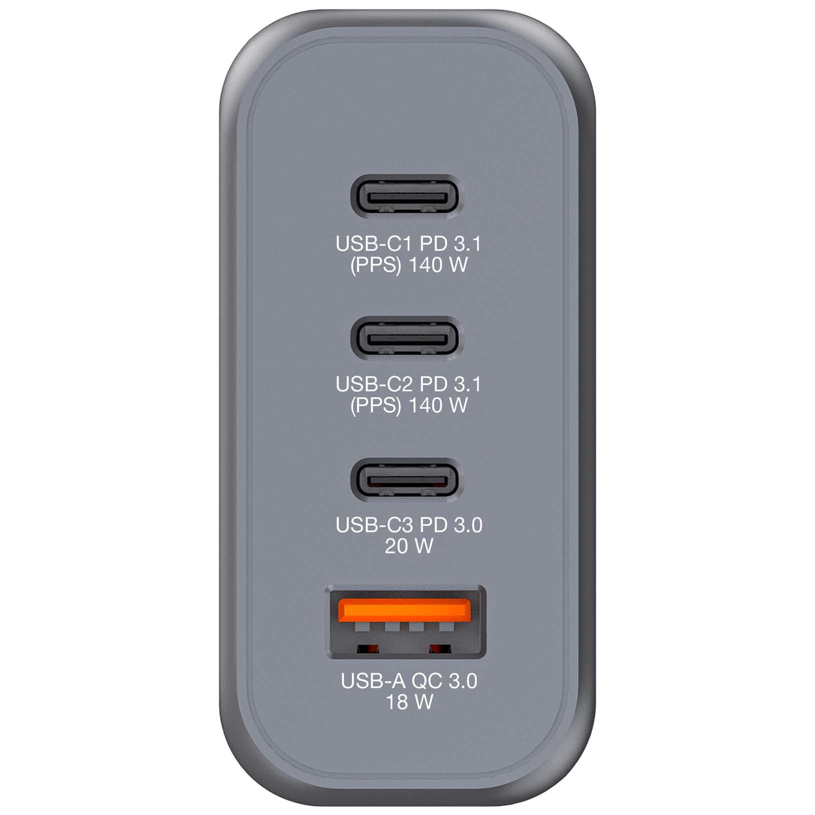 Verbatim 32203 Ladegerät – 140 W, 3× USB-C + 1× USB-A, PD, QC, PPS, GaN