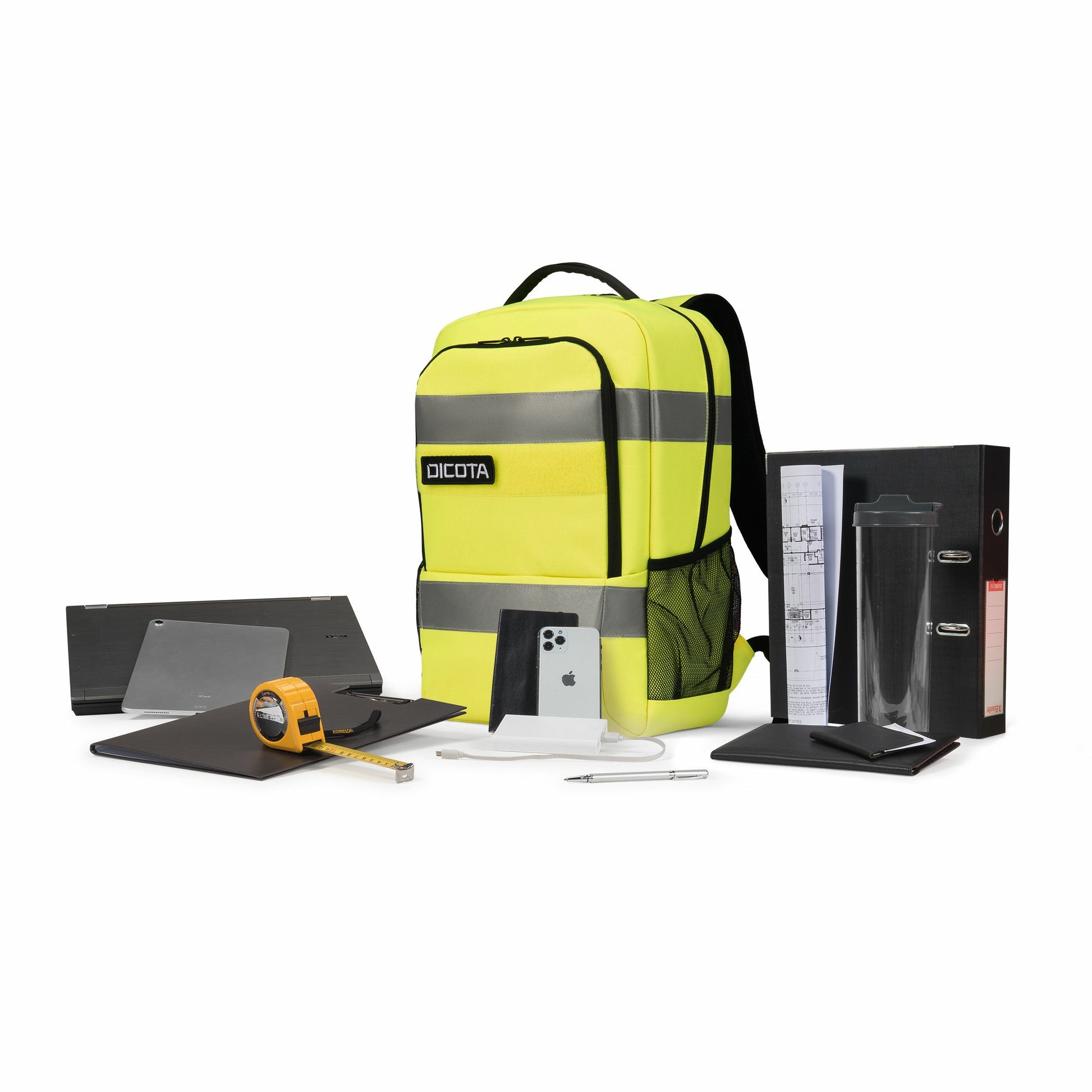 DICOTA Notebook-Rucksack – 24 l, rPET, Gelb/Schwarz, Reflektierende Elemente