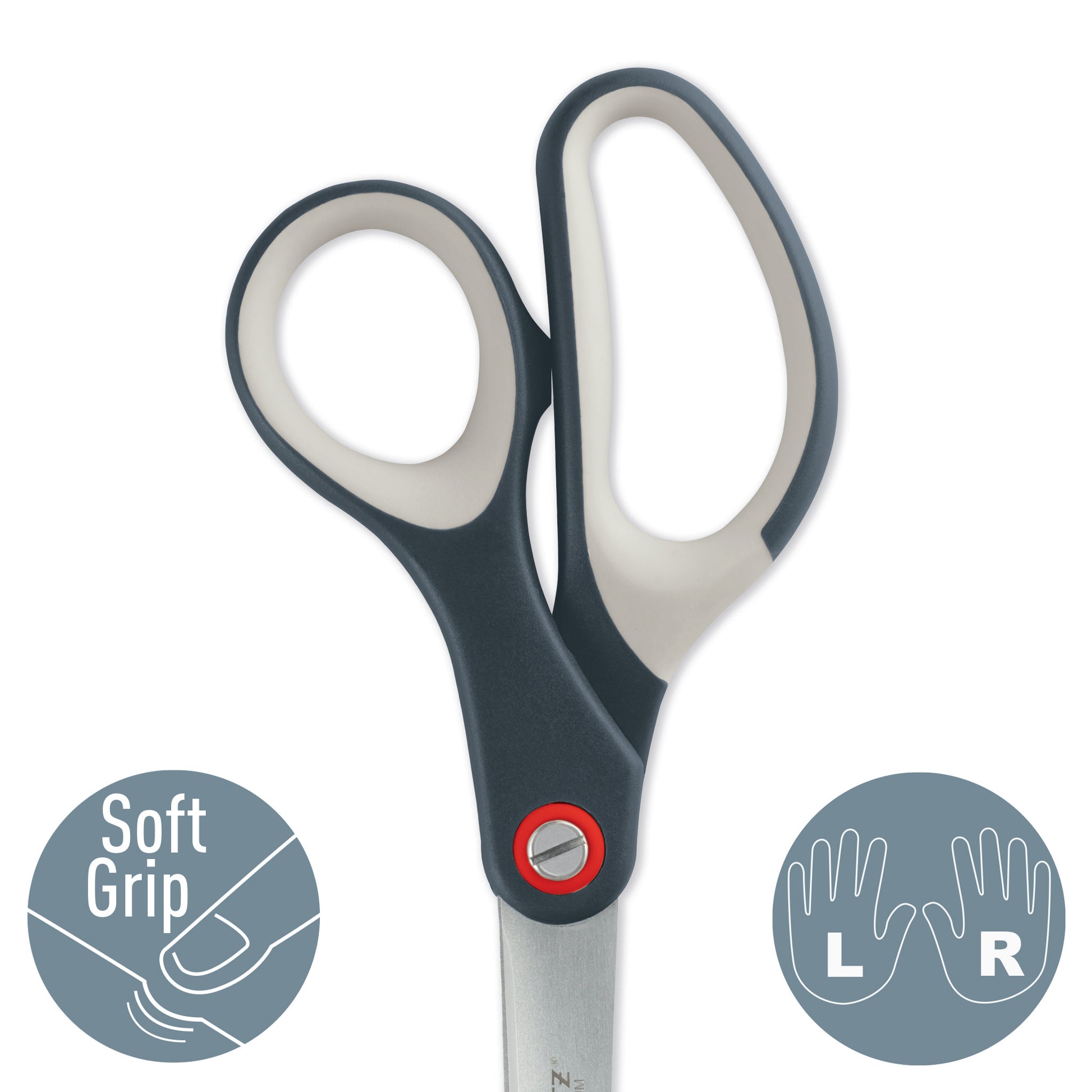 Leitz Cosy Schere 20,5 cm, spitz, für Rechts- und Linkshänder – Edelstahl, titanbeschichtet, Softgrip, grau