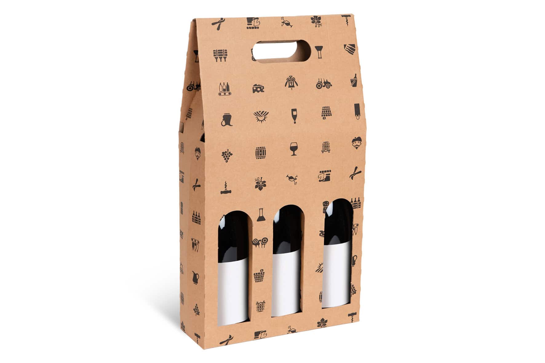 Brieger Weinpräsentkarton Braun – Innenmass 243 × 370 × 81 mm – für 3 Flaschen (7 dl–1 l)