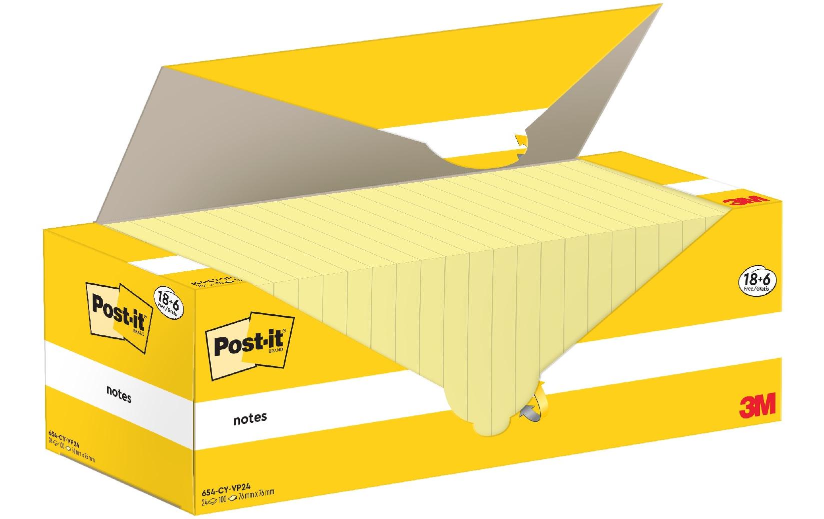 Post-it Haftnotizen – 76 × 76 mm – Gelb, 100 Blatt/Block, 24er-Pack, PEFC