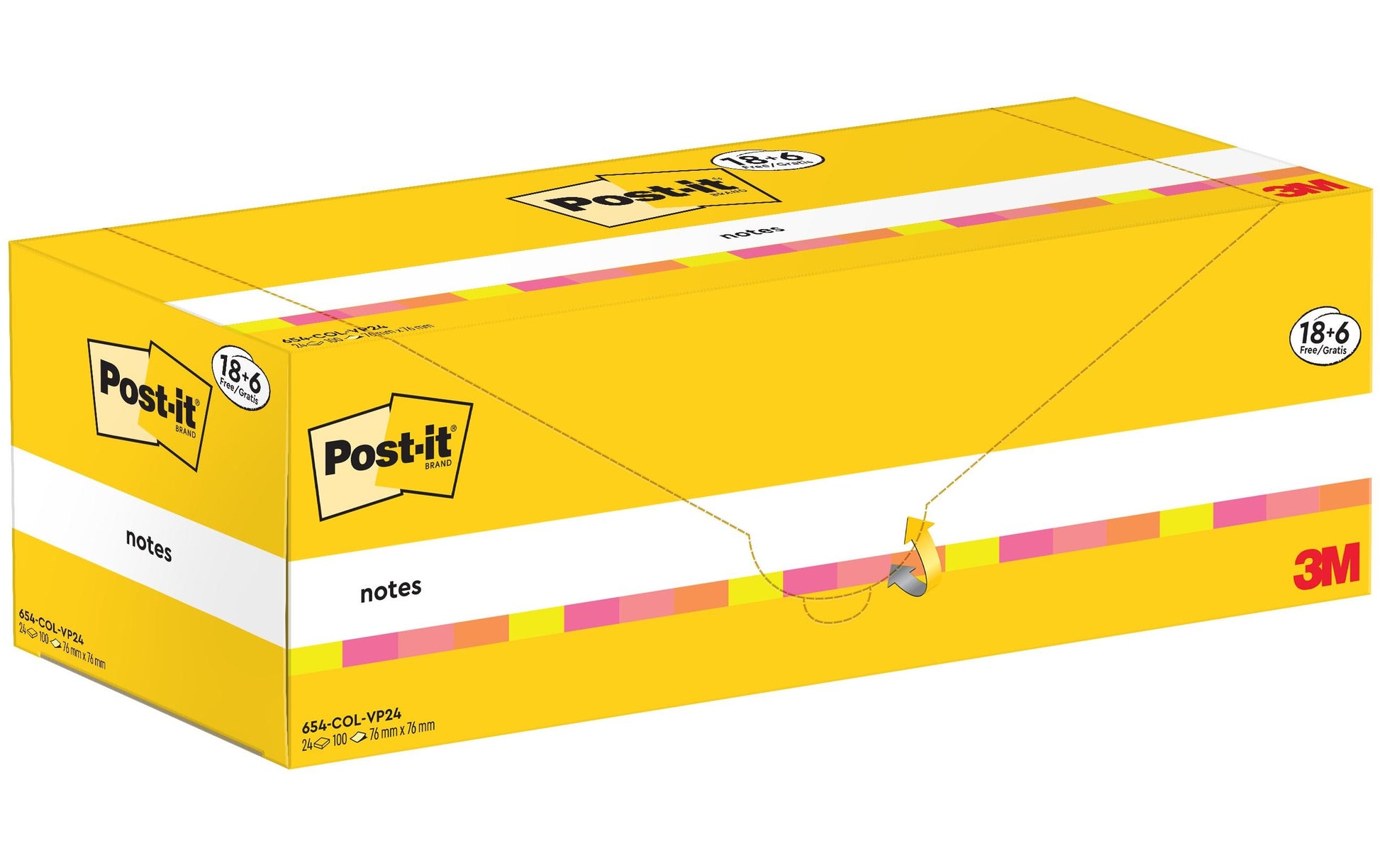 Post-it Haftnotizen – 76 × 76 mm – Mehrfarbig, 100 Blatt/Block, 24er-Pack, PEFC