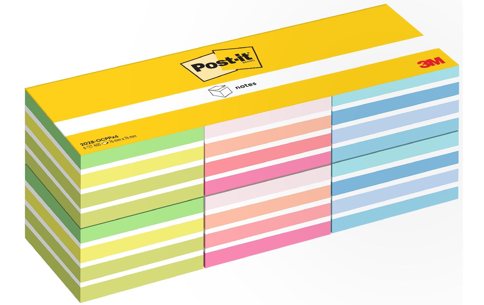 Post-it Haftnotizen-Würfel – 76 × 76 mm – sortiert, 450 Blatt/Block