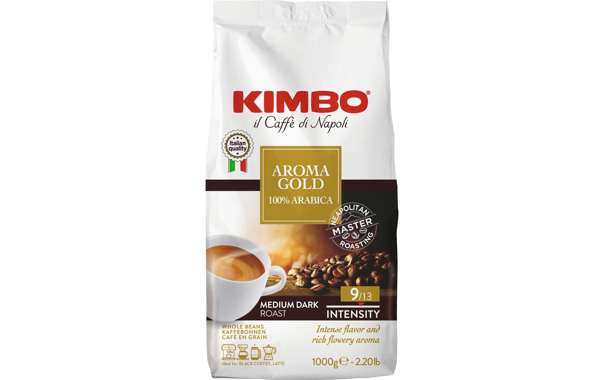 Kimbo Aroma Gold – Kaffeebohnen – Espresso, 100% Arabica, 1 kg