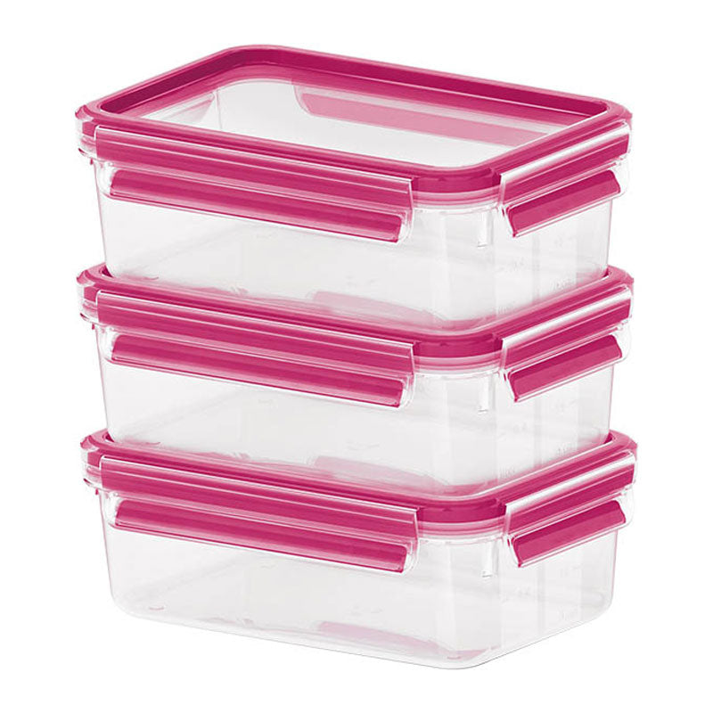 EMSA Vorratsdose 0,55 l, Kunststoff (TPE), leckdicht, mit Mengenskala, transparent/rosa, 3er-Set