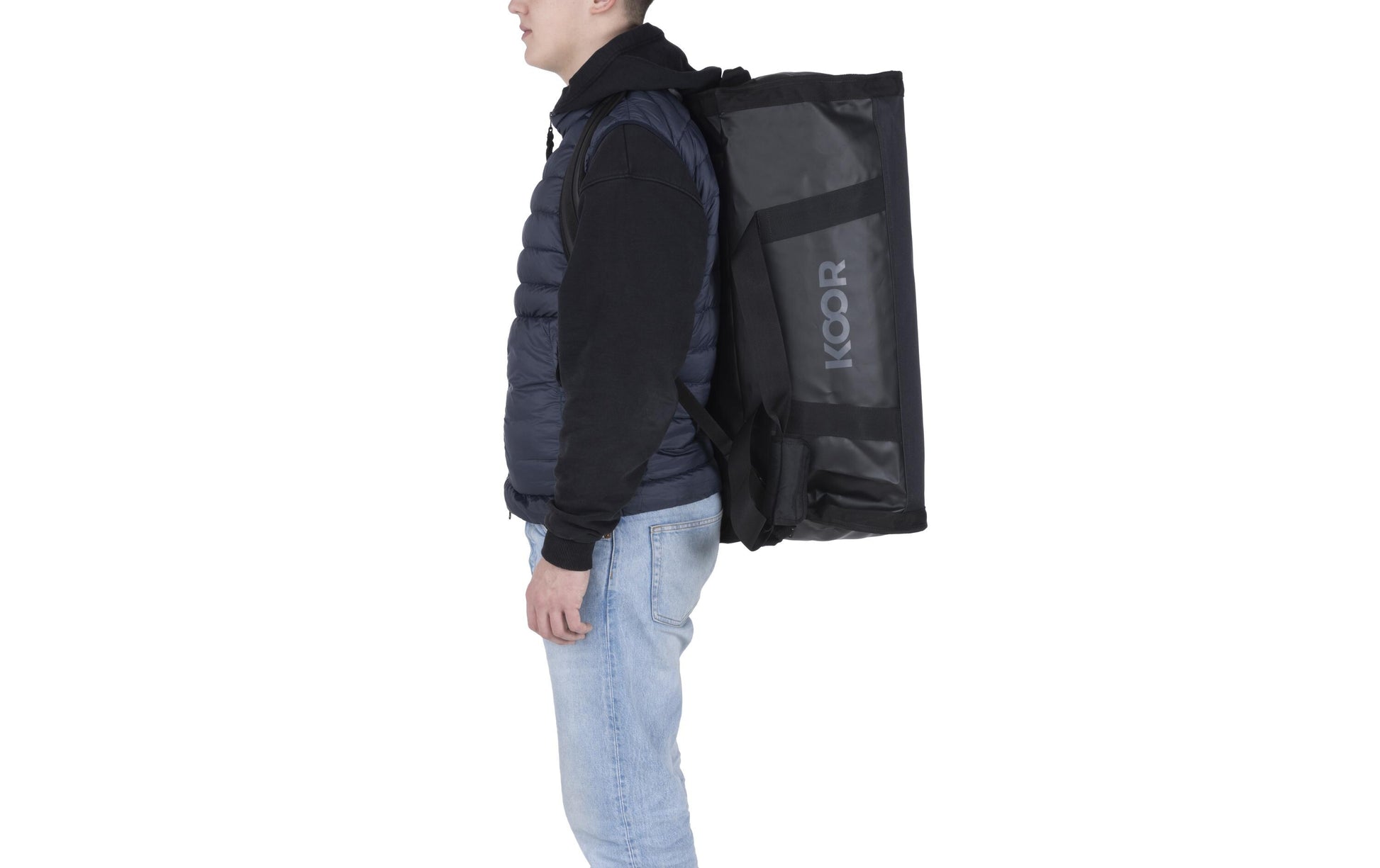 KOOR Sporttasche Sooma – 70 l, aus rPET, schwarz, 38,5 × 38,5 × 73 cm