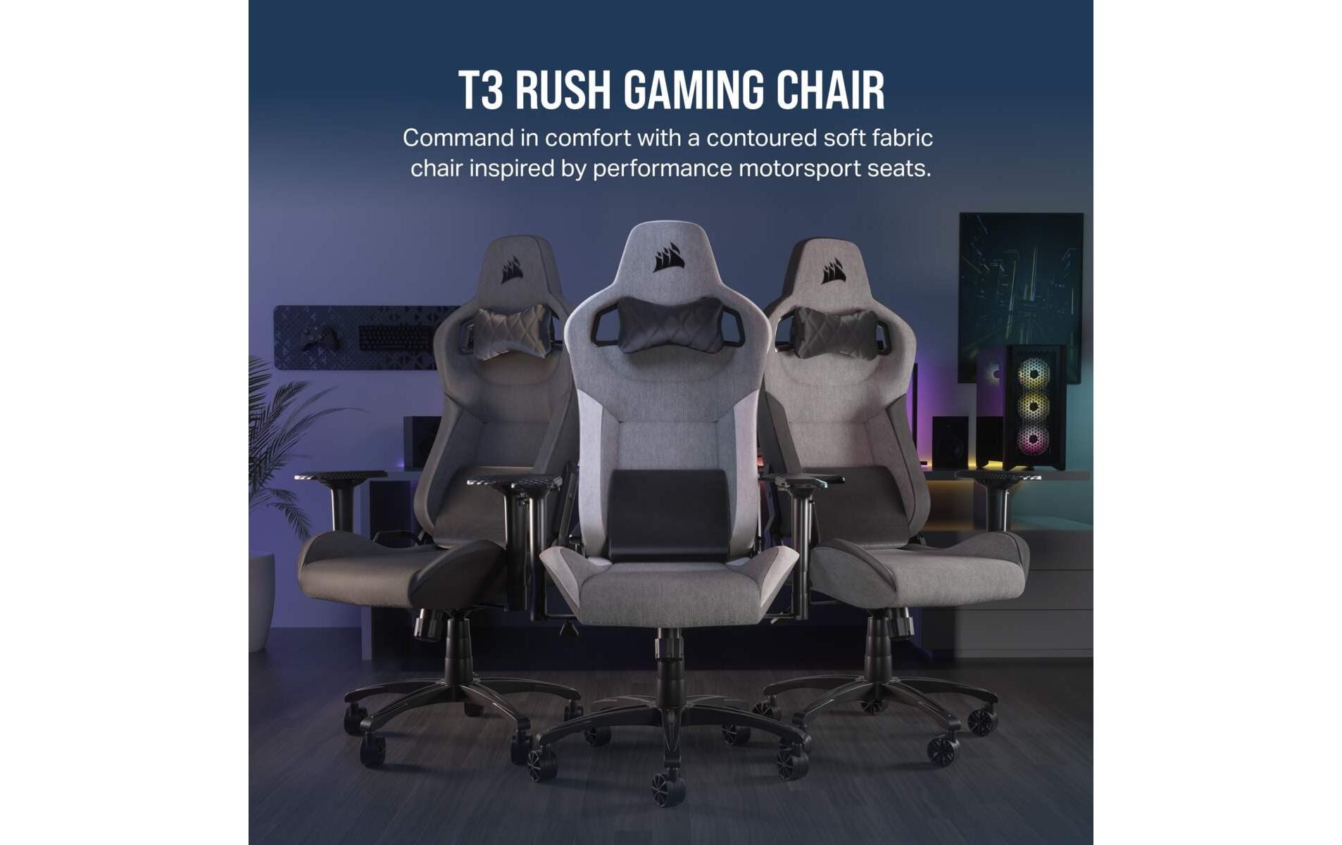 Corsair Gamingstuhl T3 Rush 2023 – Sitzhöhe 48–58 cm, 120 kg, Anthrazit/Grau