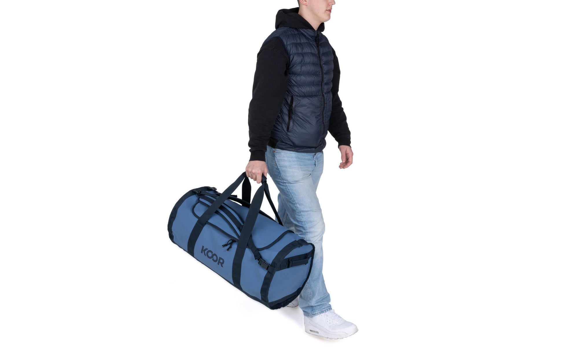 KOOR Sporttasche – 70 l, aus rPET, blau, 38,5 × 38,5 × 73 cm
