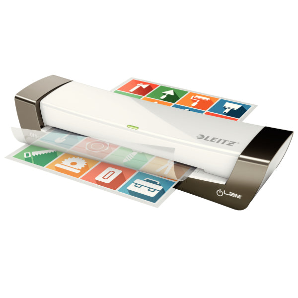 Leitz iLAM Office 1 Laminiergerät A4 – 2-Rollen, 80–125 µm, 1 Min. Aufheizzeit, 400 mm/min, Silber
