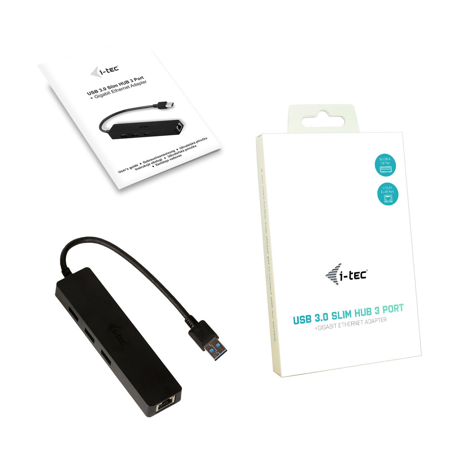 i-tec USB-Hub – USB 3.0, 3× USB-A, GbE, für Windows/Mac/Linux