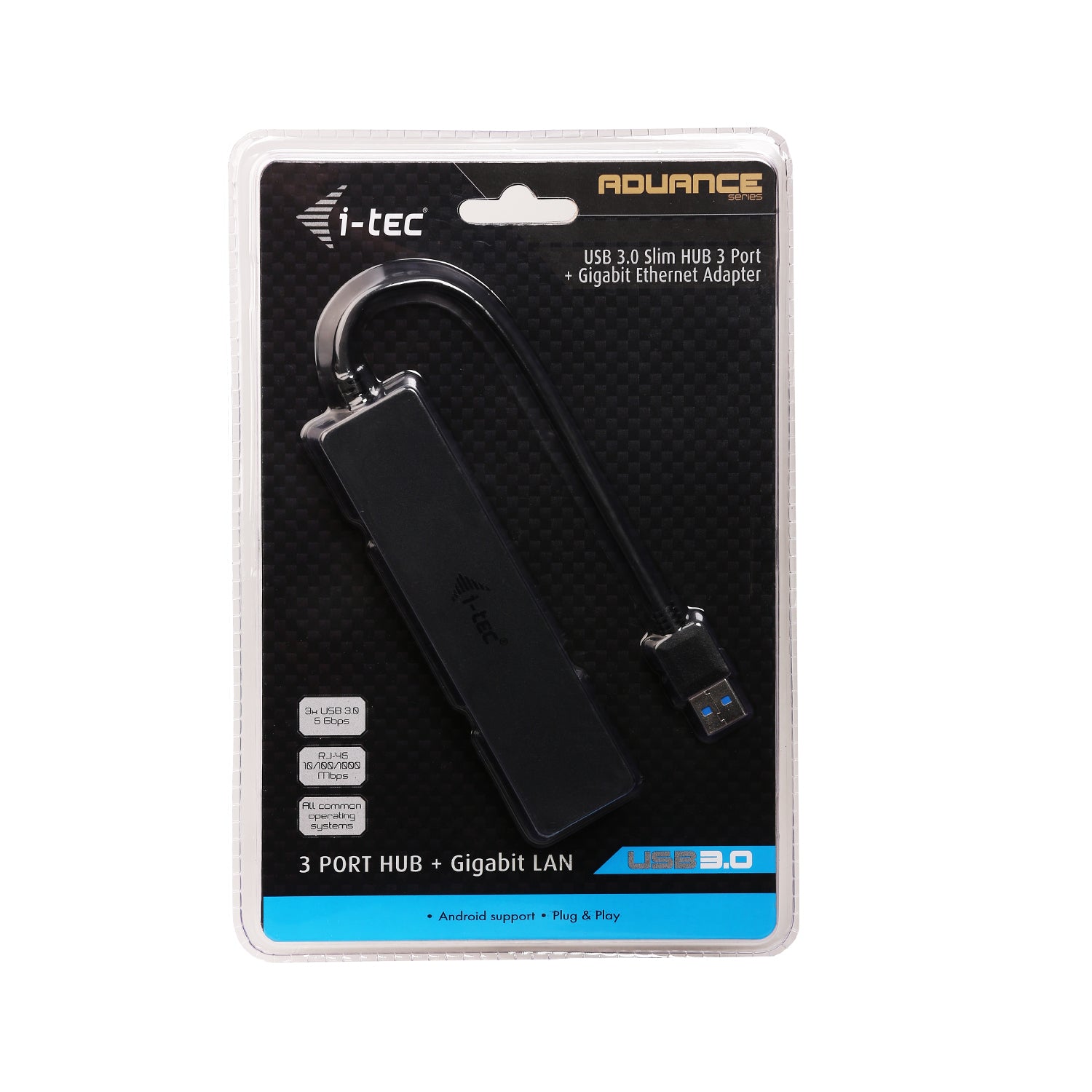 i-tec USB-Hub – USB 3.0, 3× USB-A, GbE, für Windows/Mac/Linux